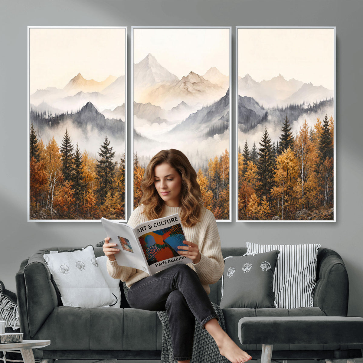 70049-MGV-CV-36X24 - Abstract Mountain Wall Art, Misty Mountain Forest