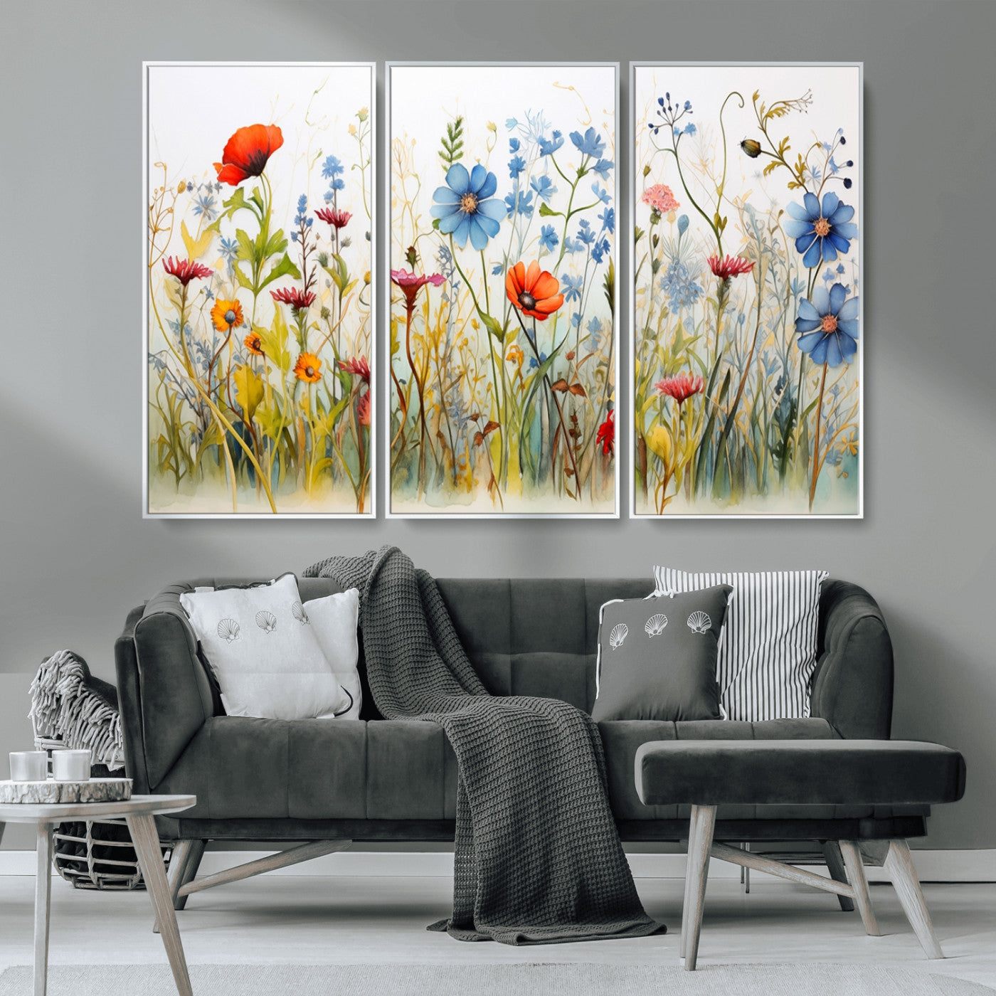 MGV-FC-48X32-3P - Colorful Wildflower Canvas Wall Art - Vibrant Floral Botanical Print, Bright Nature Decor for Living
