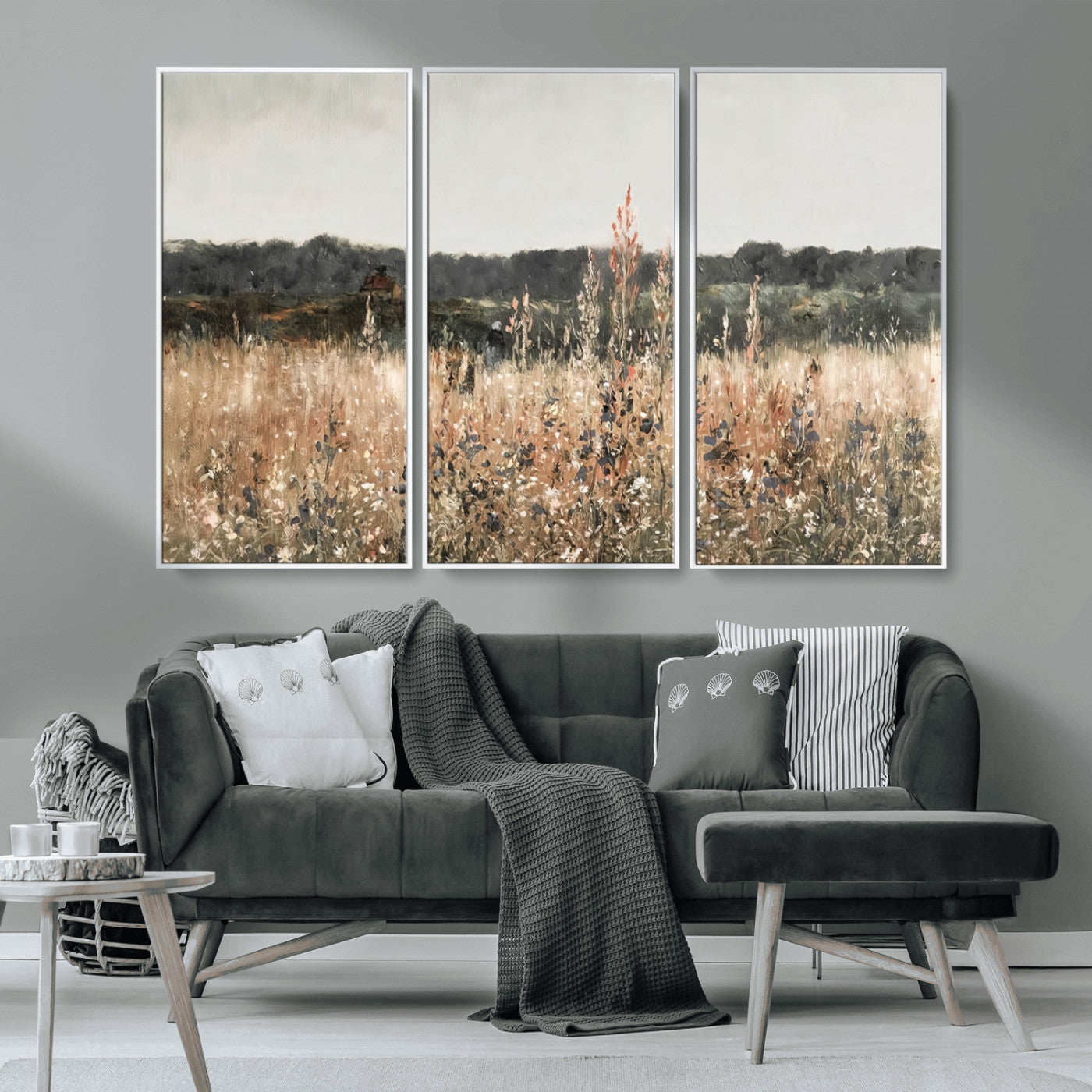 MGV-FC-48X32-3P - Abstract Wildflower Art Field Landscape Oil Painting Print, Country Field Wall Art - Framed Ready to Hang