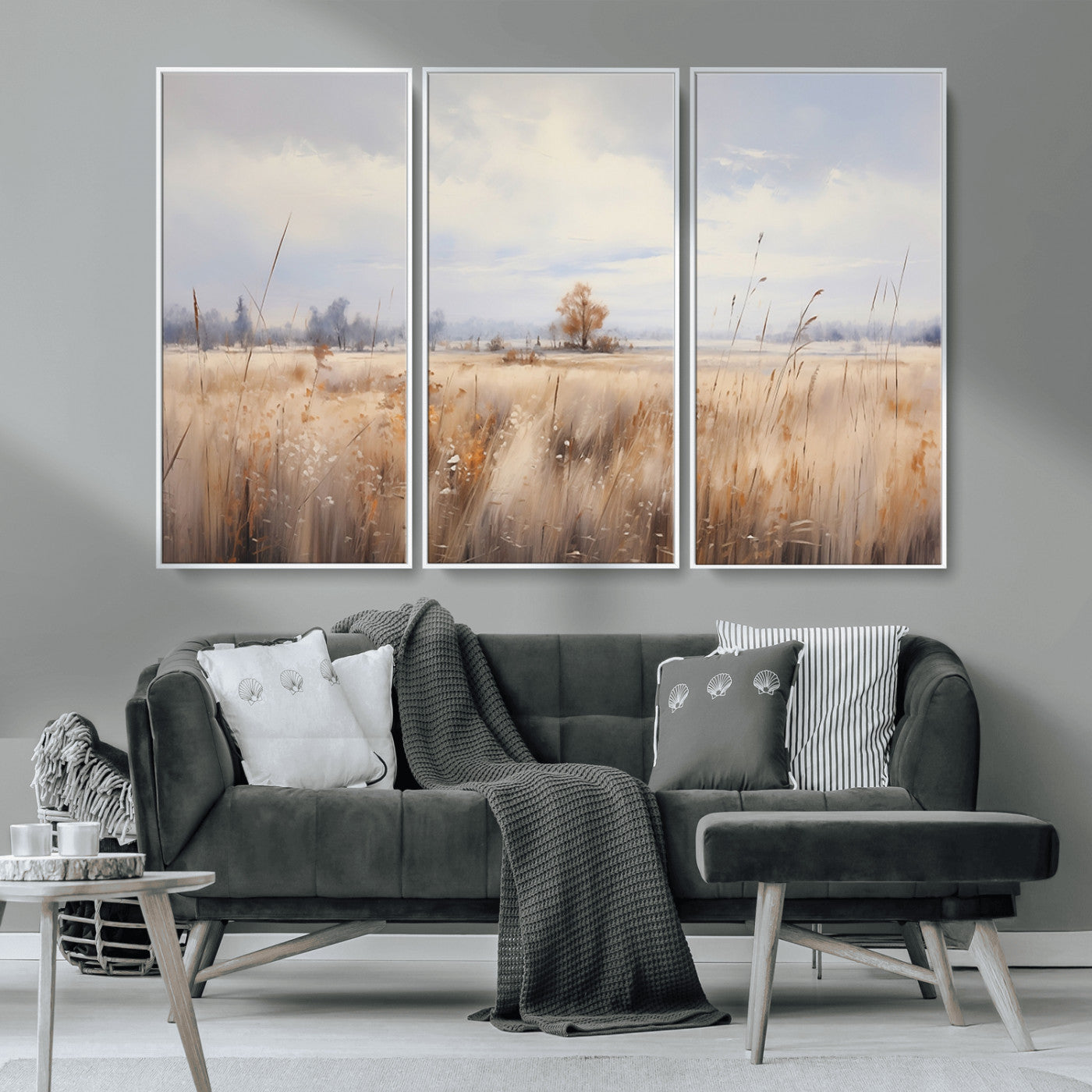 MGV-FC-48X32-3P - Golden Fields Wall Art Print Canvas – Serene Landscape of Nature’s Tranquility in Minimalist for