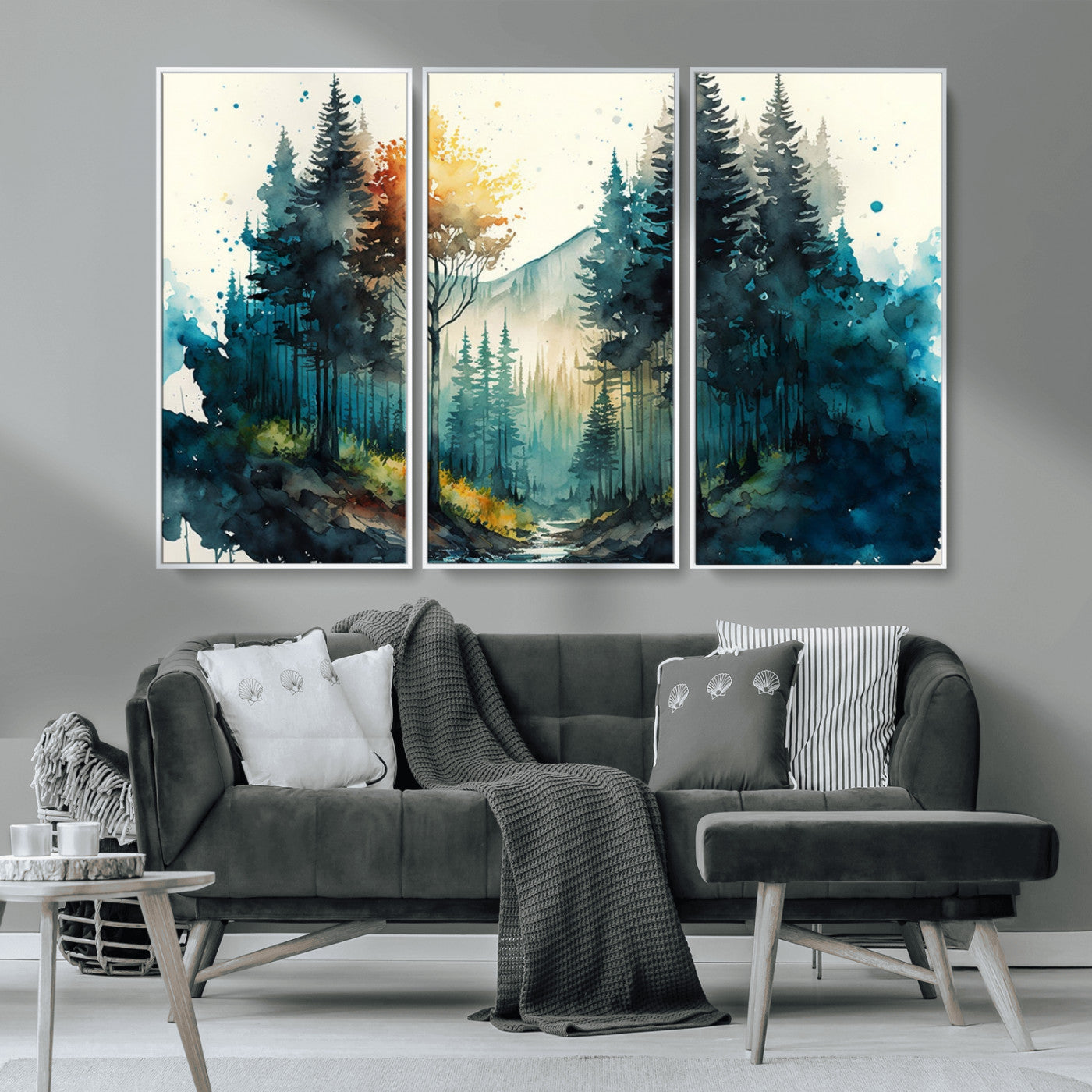 MGV-FC-48X32-3P - Watercolor Trees Forest Abstract Wall Art Canvas Print