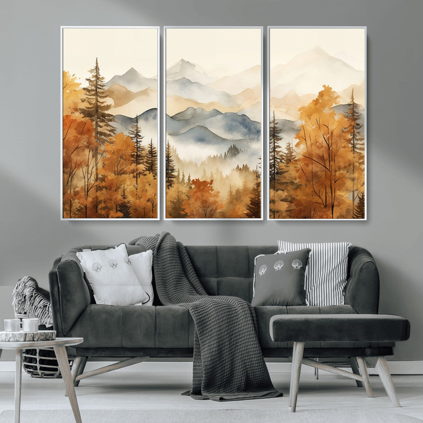 MGV-FC-48X32-3P - Golden Autumn Forest Wall Art | Mountain Landscape Canvas Print for Living Room or Bedroom | Large Wall Decor with Nature-Inspired Design