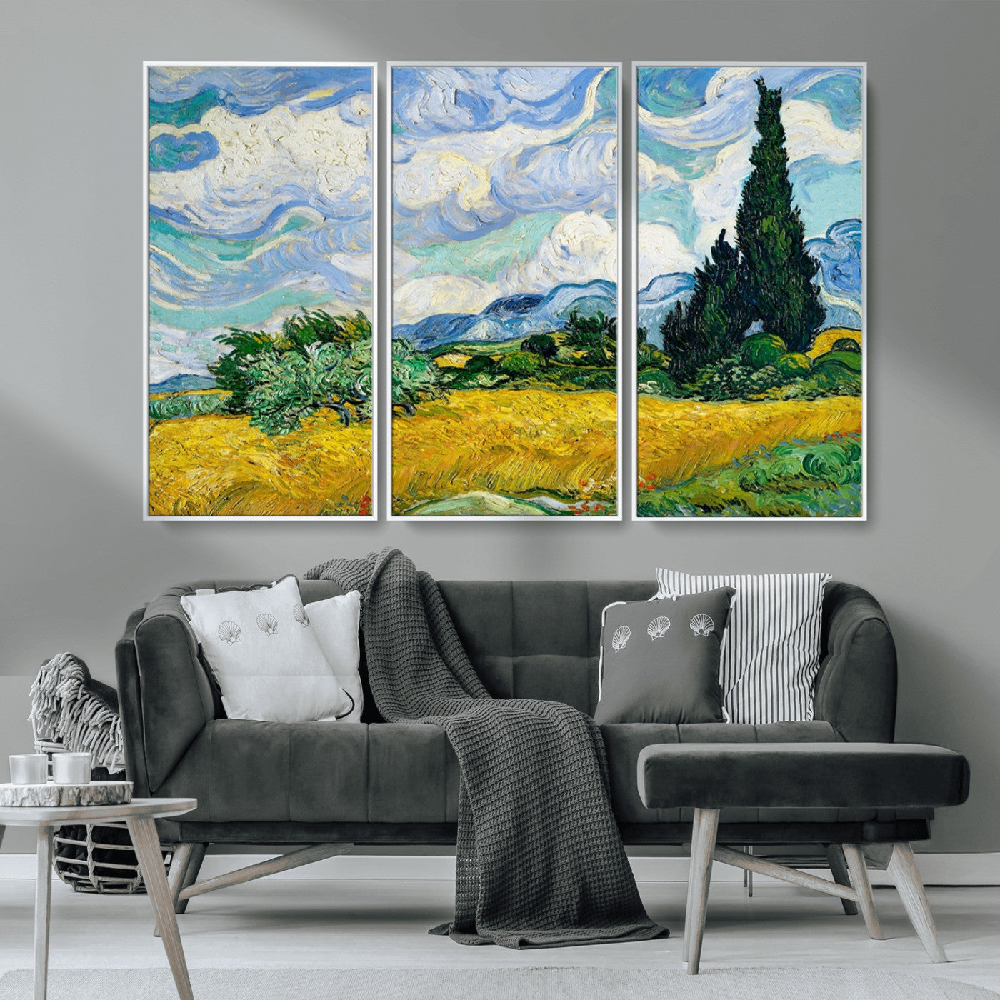 MGV-FC-48X32-3P - Wheatfield With Cypresses By Van Gogh Painting Wall Art Canvas Print