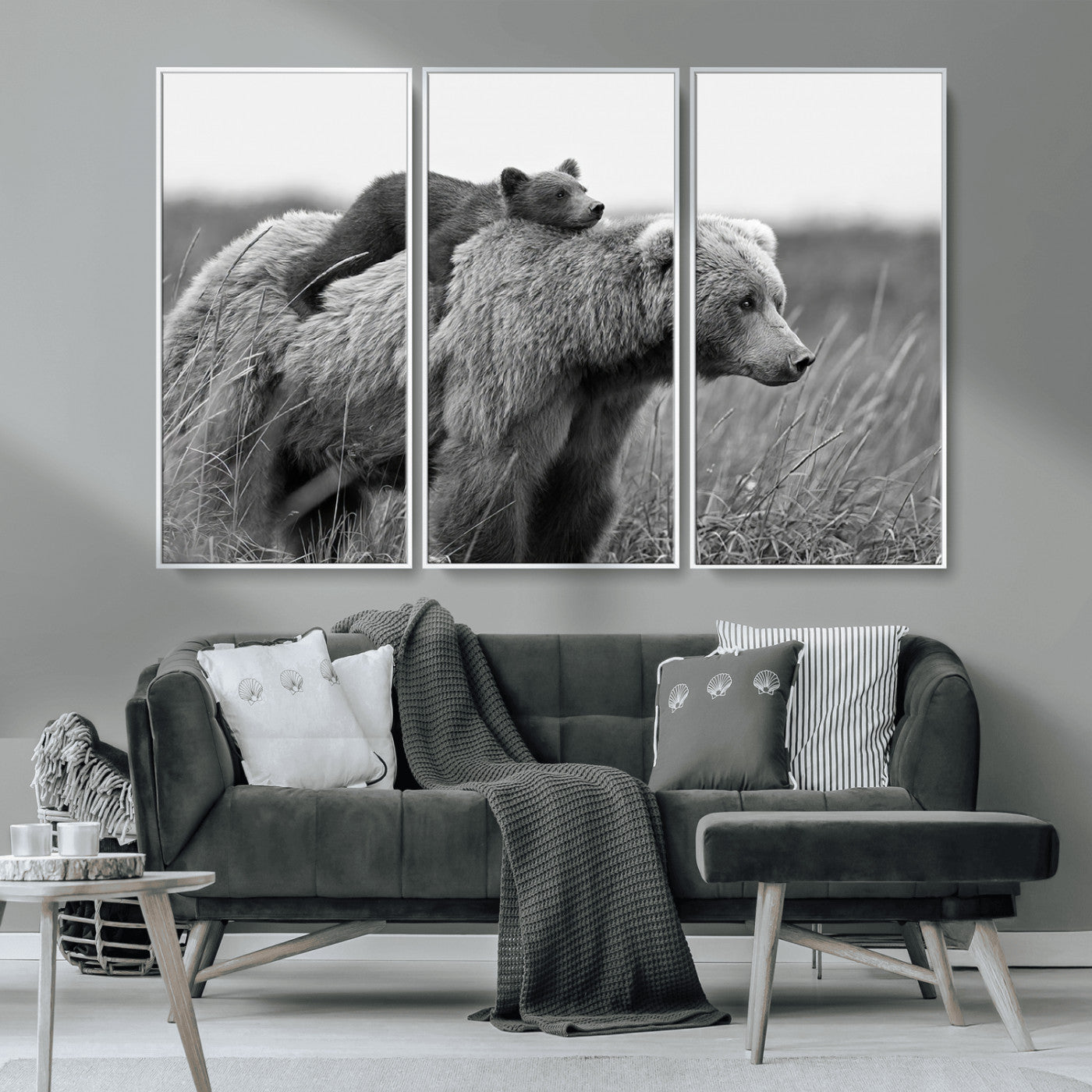 MGV-FC-48X32-3P - Bear and Cub Wall Art Canvas | 399 Bear Cub Wildlife-Inspired Animal Art for Living Room or Office | Grizzly Bear Print of Photography