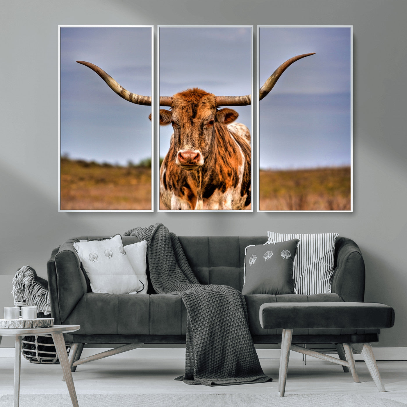 -Texas Longhorn Wall Art Print, Framed Longhorn Cow Wall Art