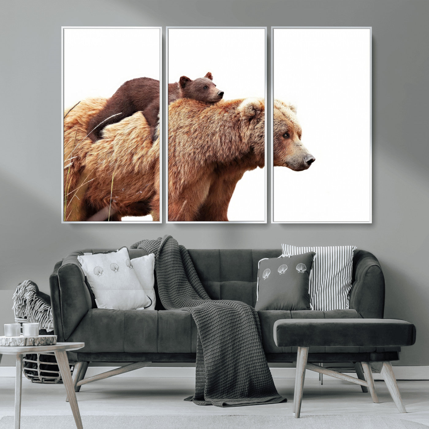 MGV-FC-48X32-3P - Mother and Baby Bear Canvas Wall Art - Adorable Wildlife Animal Print, Cozy Rustic Decor for Living Room,