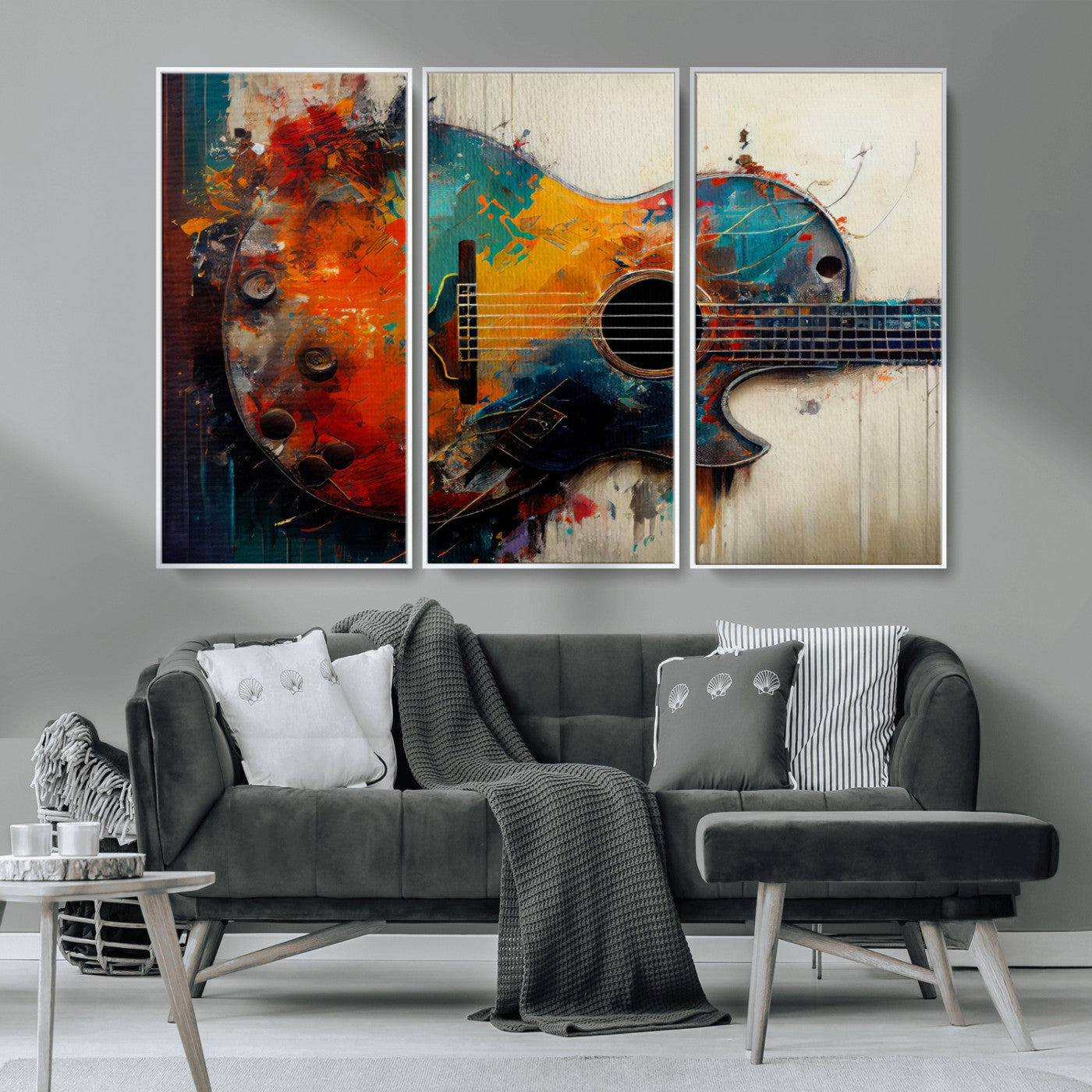 MGV-FC-48X32-3P - Abstract Guitar Wall Art Canvas | Vibrant Music-Inspired Art for Living Room or Studio | Colorful Music Decor Canvas Print
