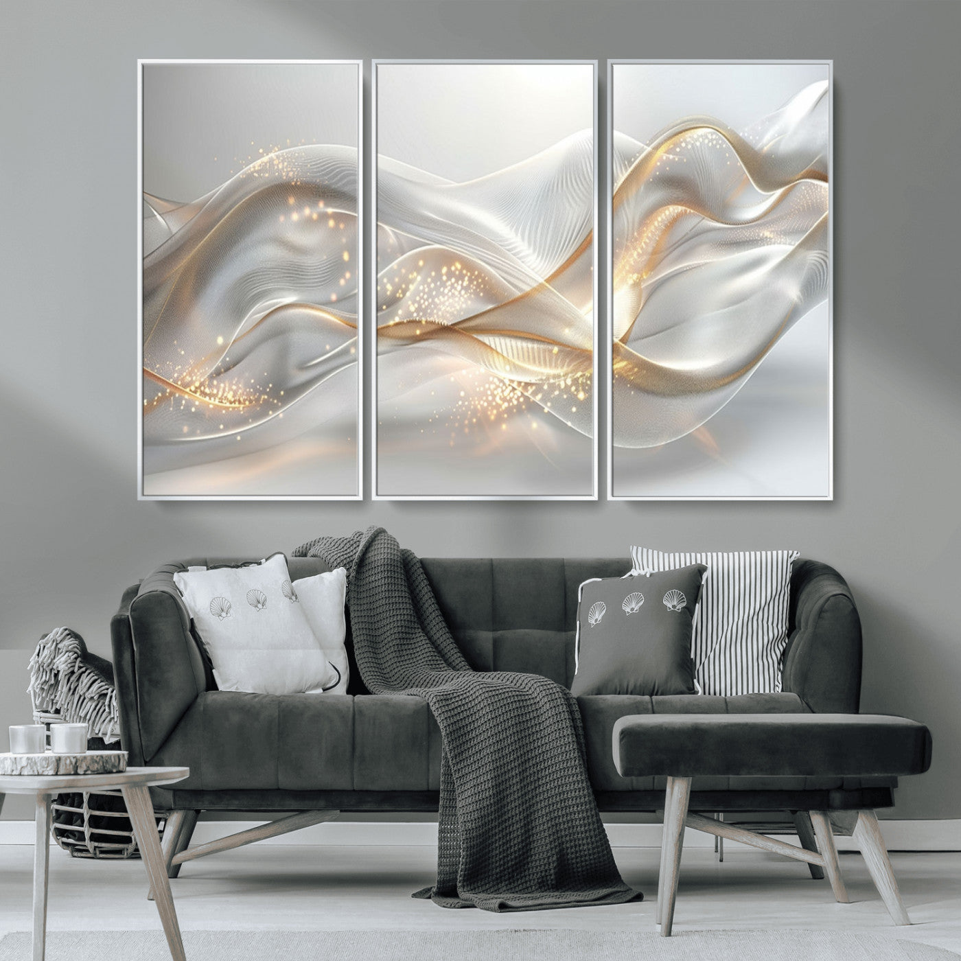 -Abstract art Grey and Gold Lines Wall Art