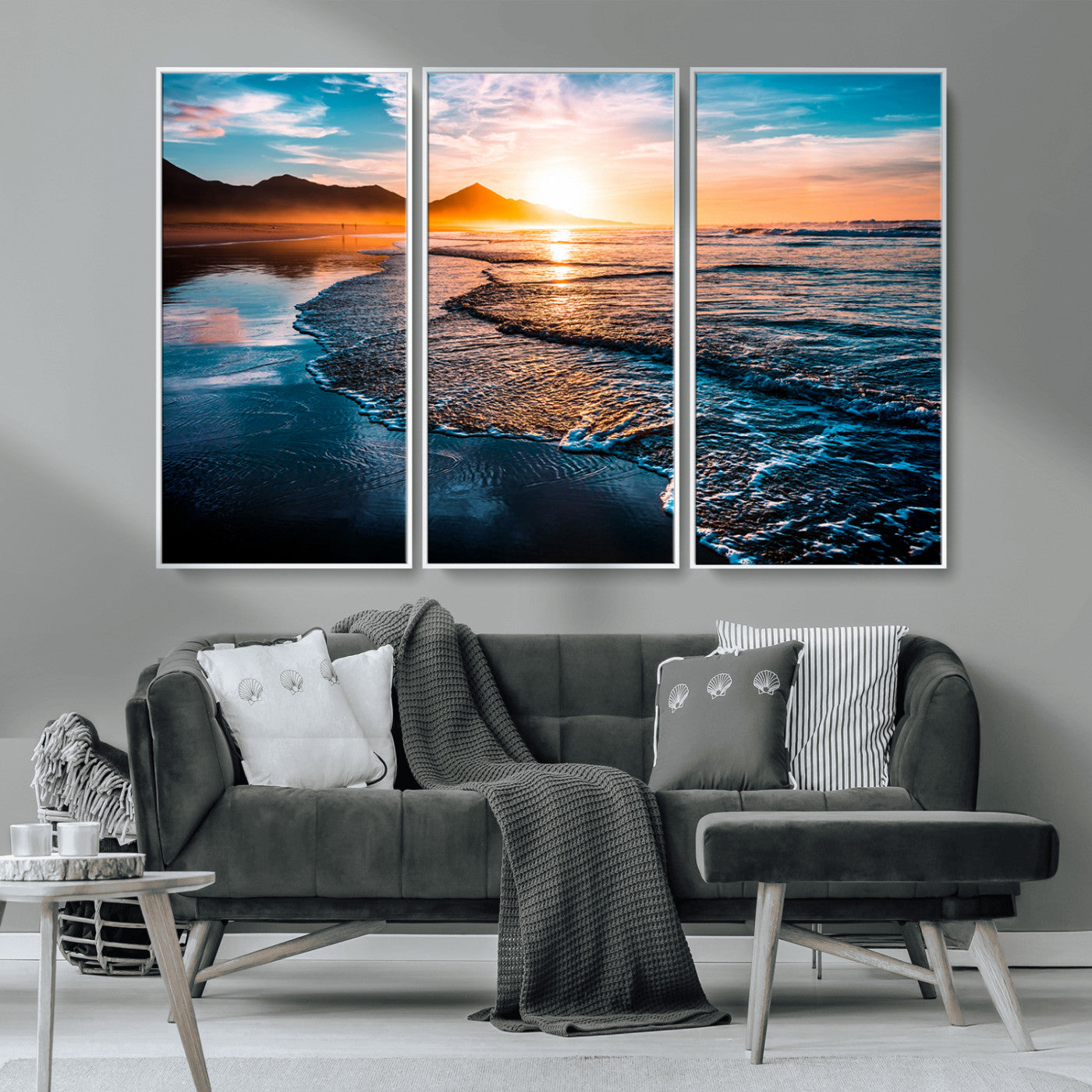 MGV-FC-48X32-3P - Beach Ocean Sunset on the Sea Wall Art Canvas, Beach Ocean Sunset Canvas Print