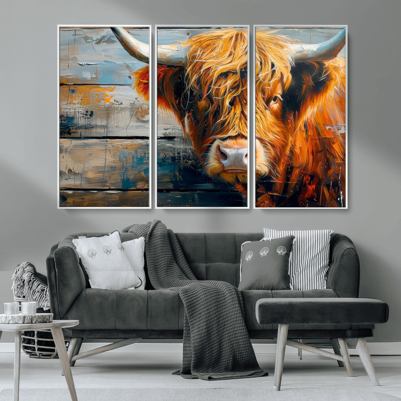 92312-MGV-FC-48X32-3P_White-Highland Cow Abstract Canvas Wall Art – Bold Farmhouse Rustic Decor – Ready to Hang