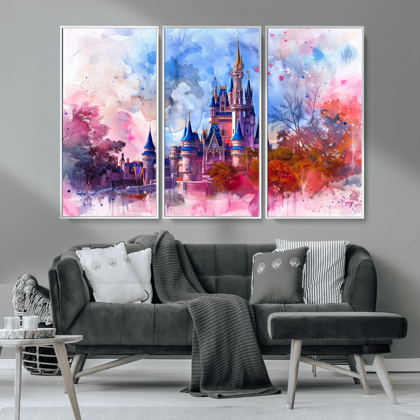 MGV-FC-48X32-3P - Disney Wall Art: Dreamy Watercolor Cinderella Castle Canvas Print