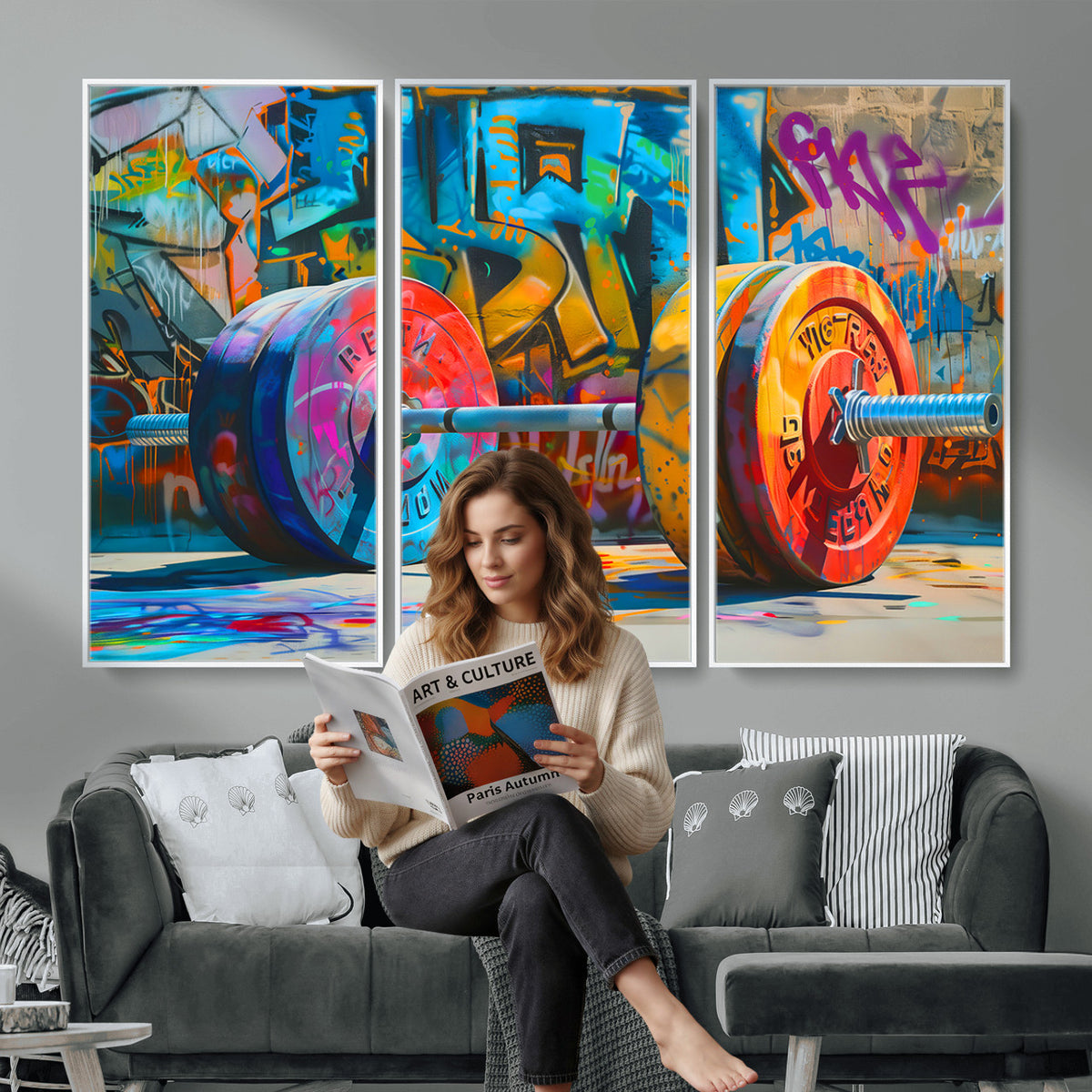 70871-MGV-CV-36X24 - Fitness Gym Barbell Graffiti Wall Art Canvas Print