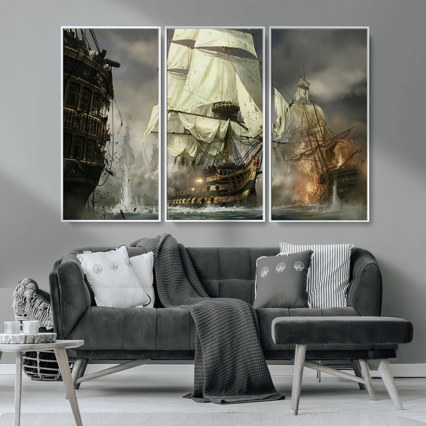 MGV-FC-48X32-3P - Pirate Ship War Wall Art Canvas Print