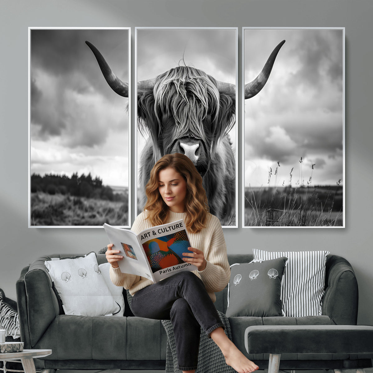 17924-_Poster-30x20 - Scottish Cow Wall Art Canvas Print, Longhorn Wall Art