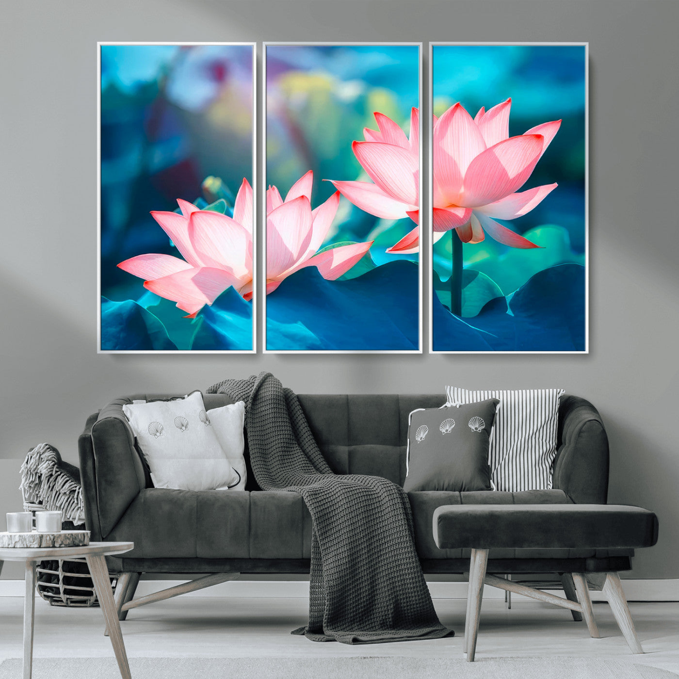 MGV-FC-48X32-3P - Pink Lotus Flower Canvas Wall Art | Vibrant Floral Wall Decor for Living Room, Office, or Bedroom | Large Botanical Art