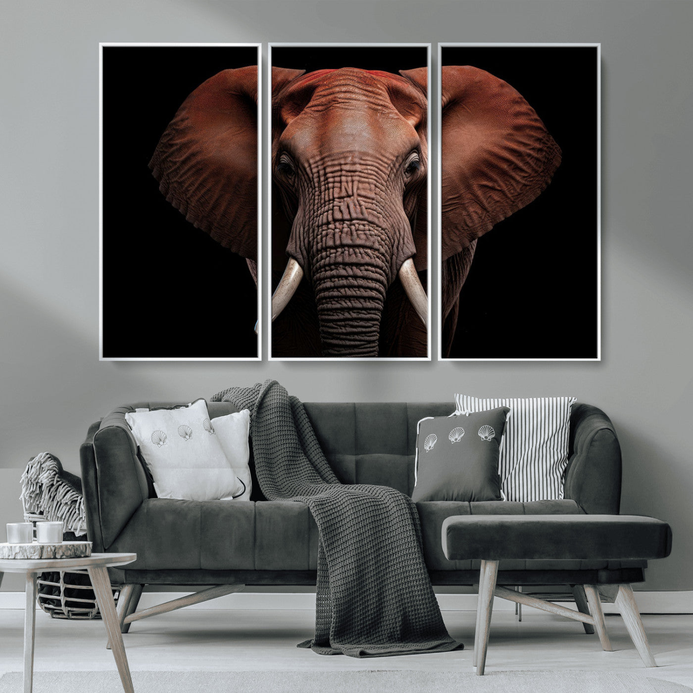 -Wild Elephant Wall Art Canvas Print, Africa Savannah Wild Animal Wall Decor Print