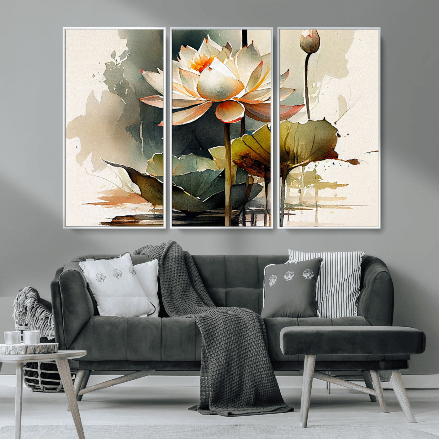 MGV-FC-48X32-3P - Lotus Flower Watercolor Canvas Print – A Symbol of Serenity and Growth, Captured in Soft Watercolors – Contemporary Wall Art for Tranquil Spaces