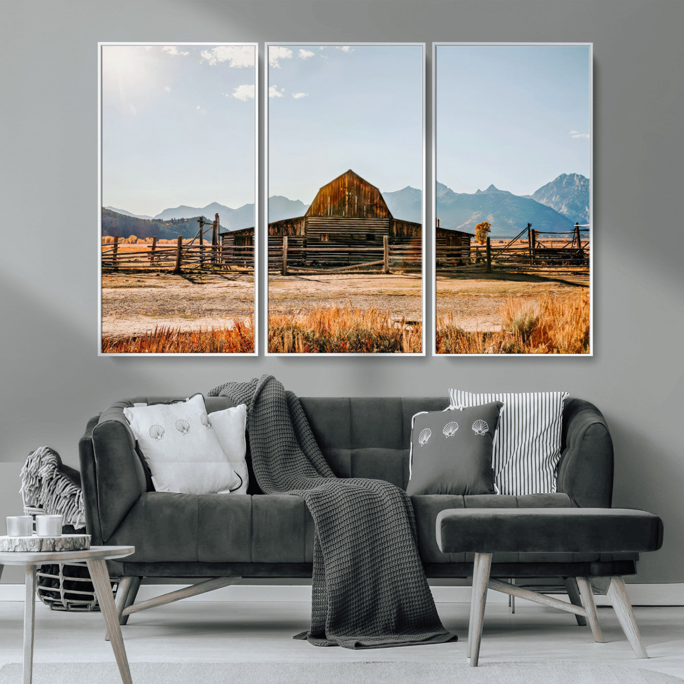 MGV-FC-48X32-3P - Vintage Old Barn Field Wall Art Canvas Print for Farmhouse Decor - Rustic Barn Wall Art Canvas Print