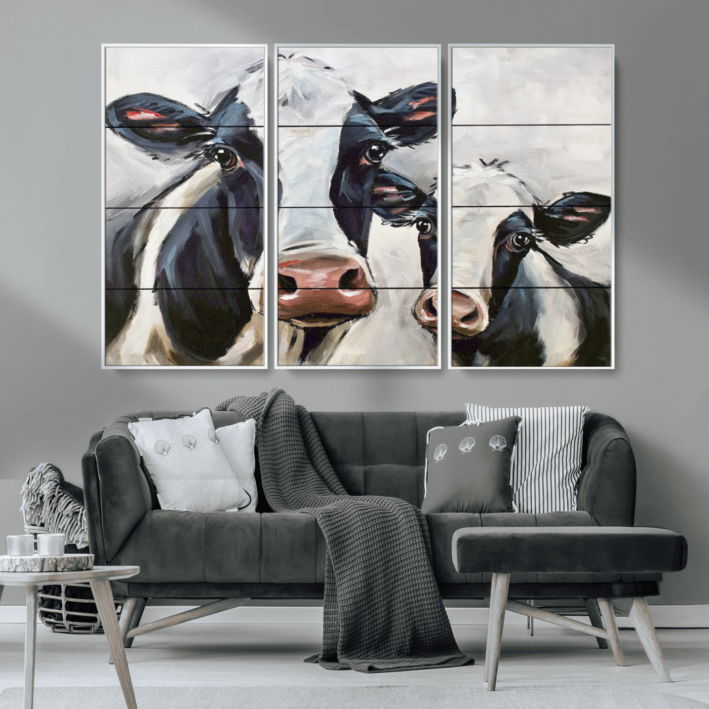 28934-MGV-FC-48X32-3P_White-Vintage Baby and Mom Cattle Wall Art Canvas Print