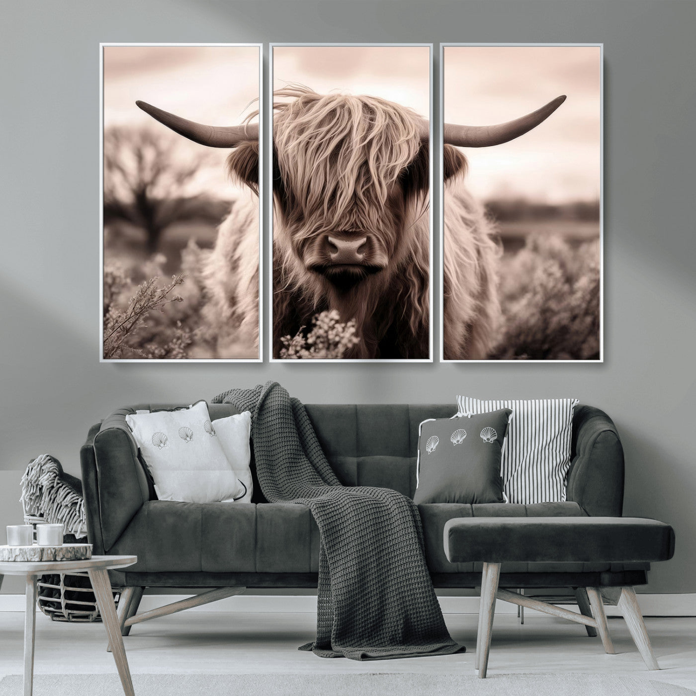 MGV-FC-48X32-3P - Scottish Cow Longhorn Wall Art Canvas Print