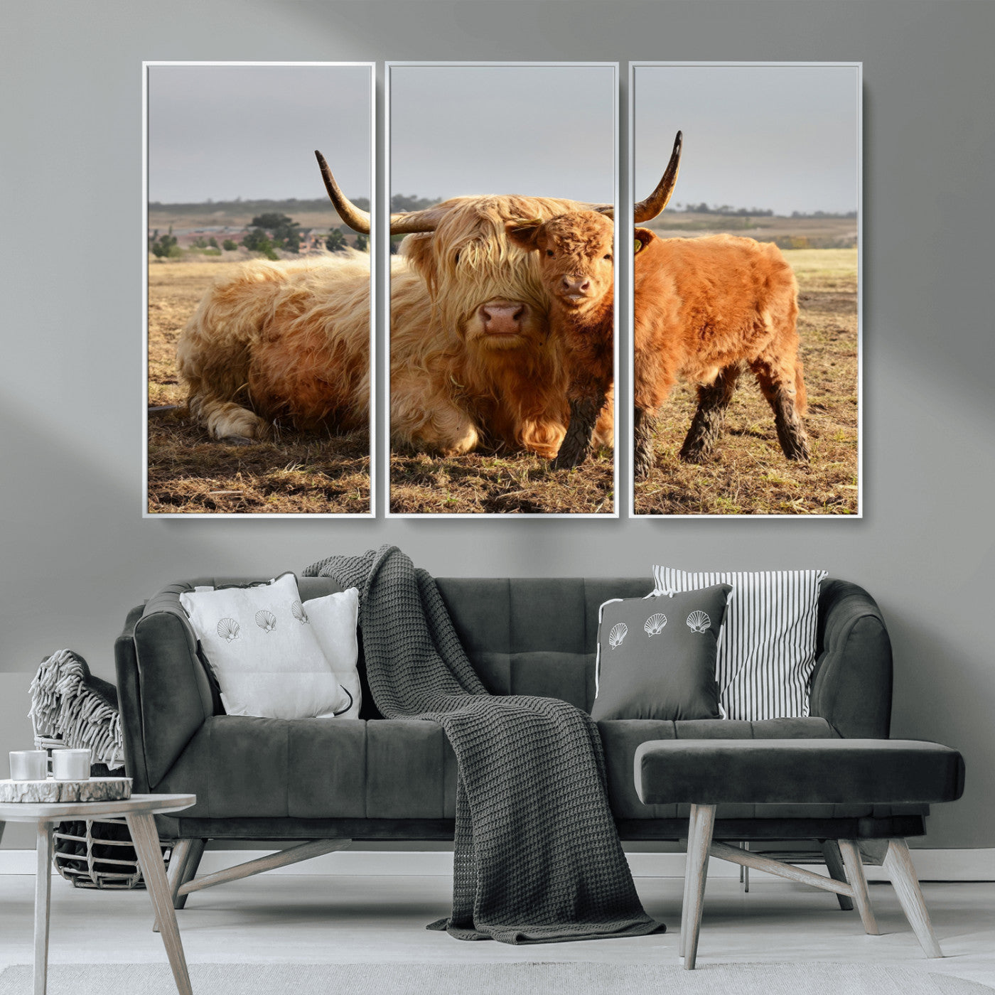 MGV-FC-48X32-3P - Highland Cow Canvas Wall Art Animal Print for Farm House Decor