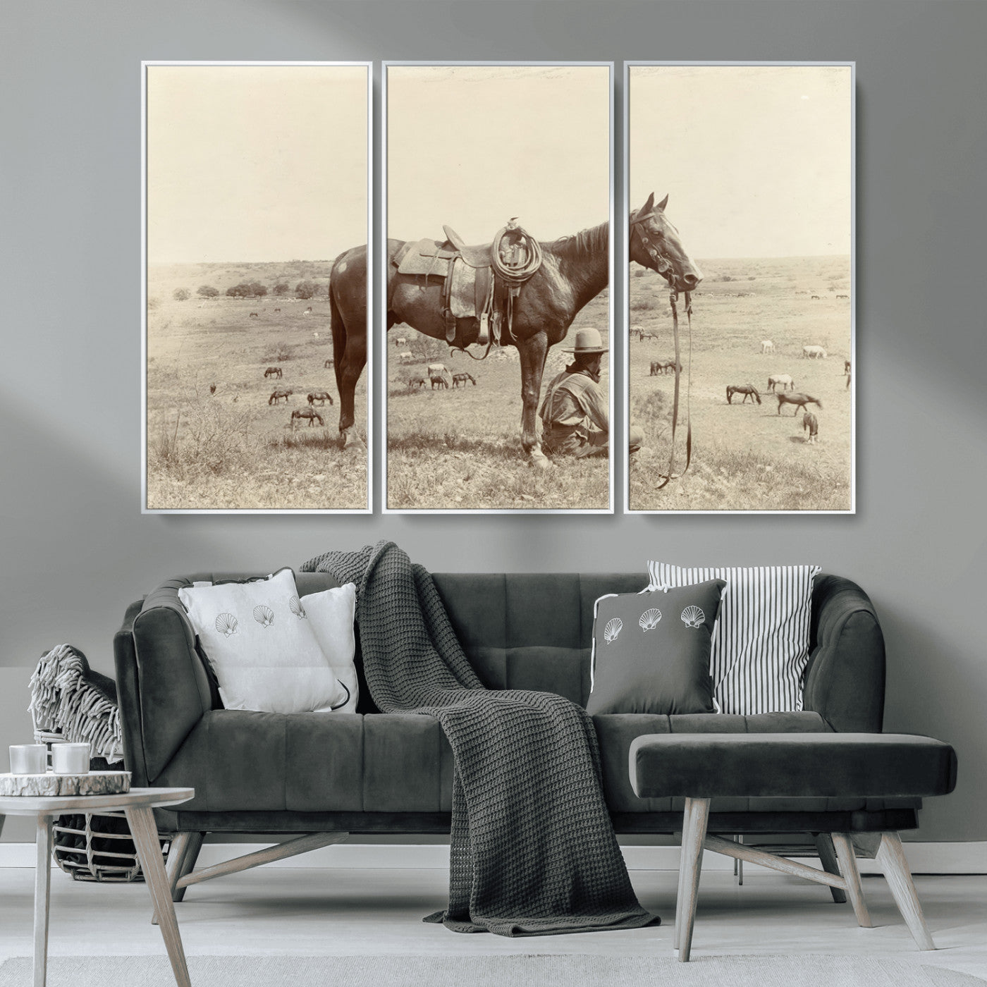 MGV-FC-48X32-3P - Cowboy Wall Art - Western Horse Canvas Print - Vintage Western Wall Art Canvas Print, Ready to Hang