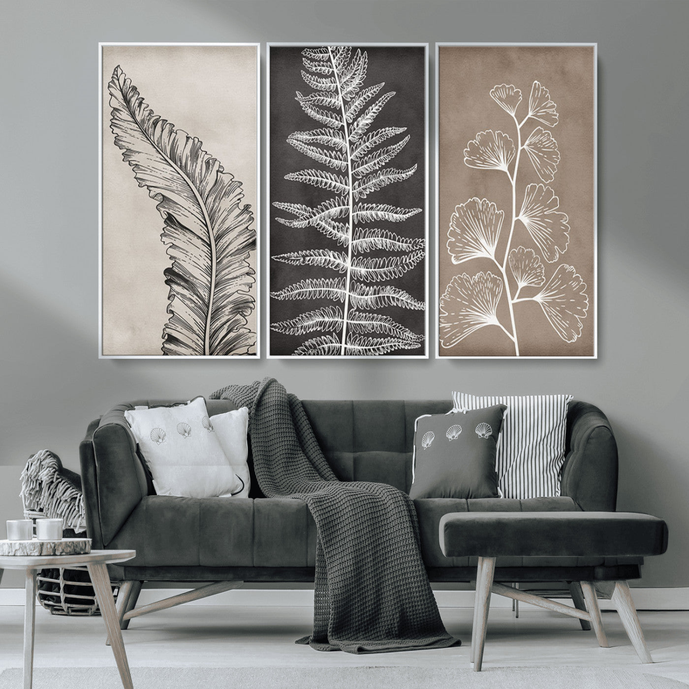 MGV-FC-48X32-3P - Minimalist Botanical Wall Art Canvas Print, Framed and Ready to Hang - Nature Art Print for Home