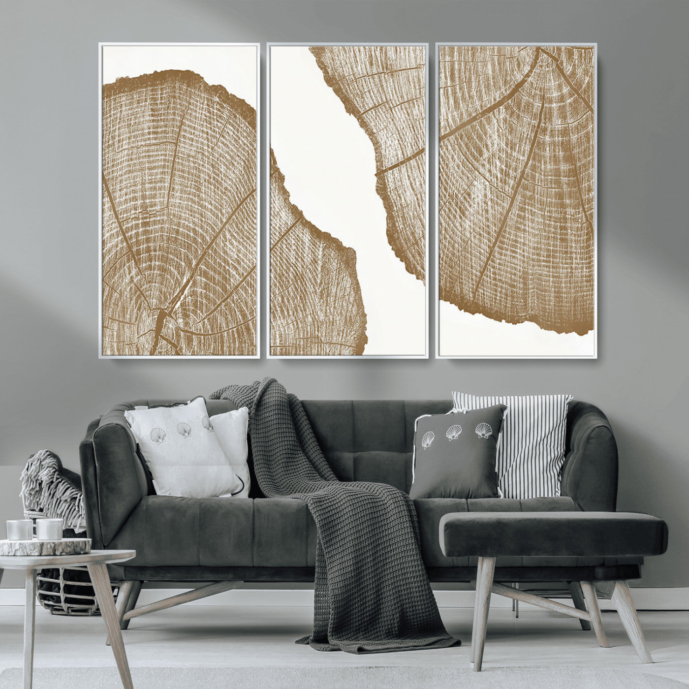 -Rustic Brown Tree Ring Wall Art Canvas Print – Framed and Ready to Hang – Elegant Nature-Inspired