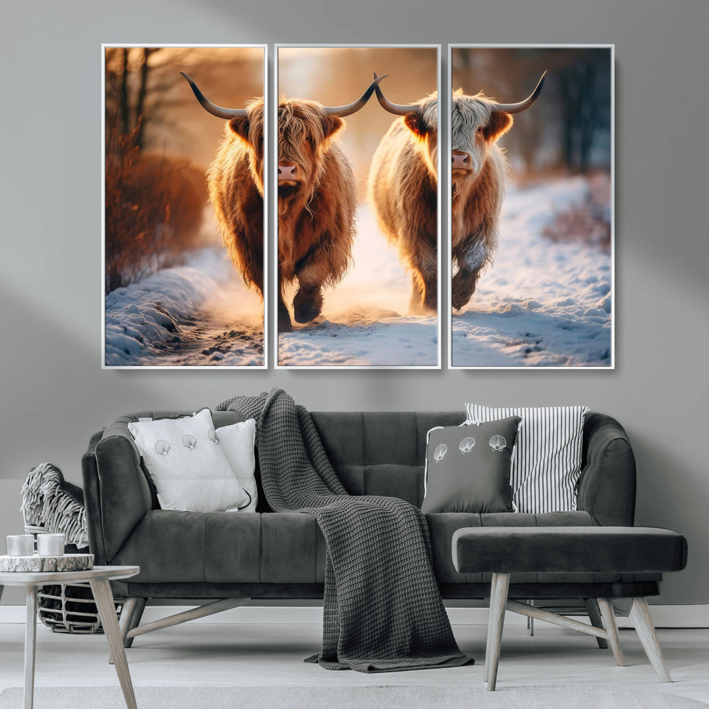 MGV-FC-48X32-3P - Scottish Highland Cow Horn Farm Wall Art Canvas Print