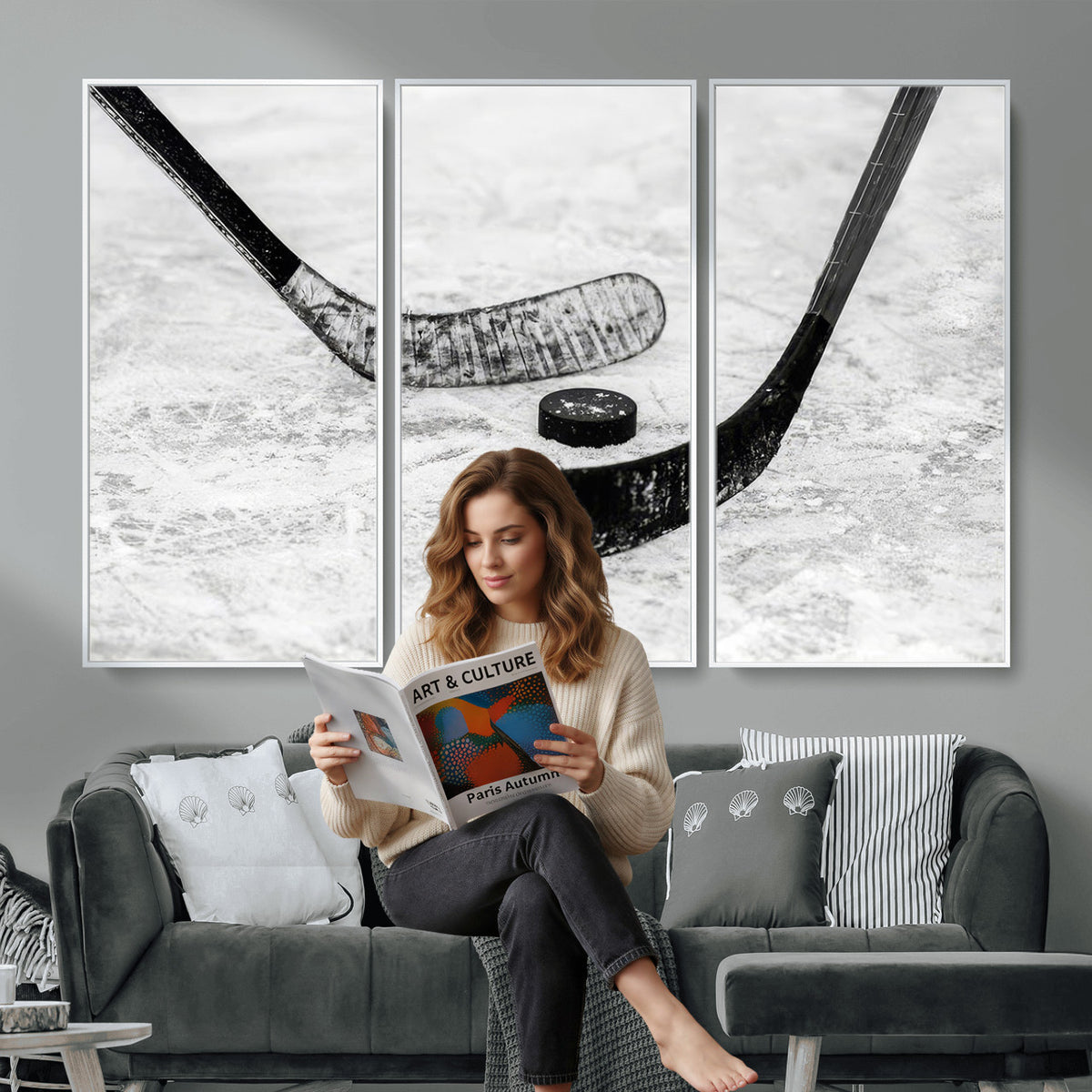 82900-MGV-CV-36X24 - Winter Ice Hockey Sport Canvas Wall Art Print, Hockey Wall Decor