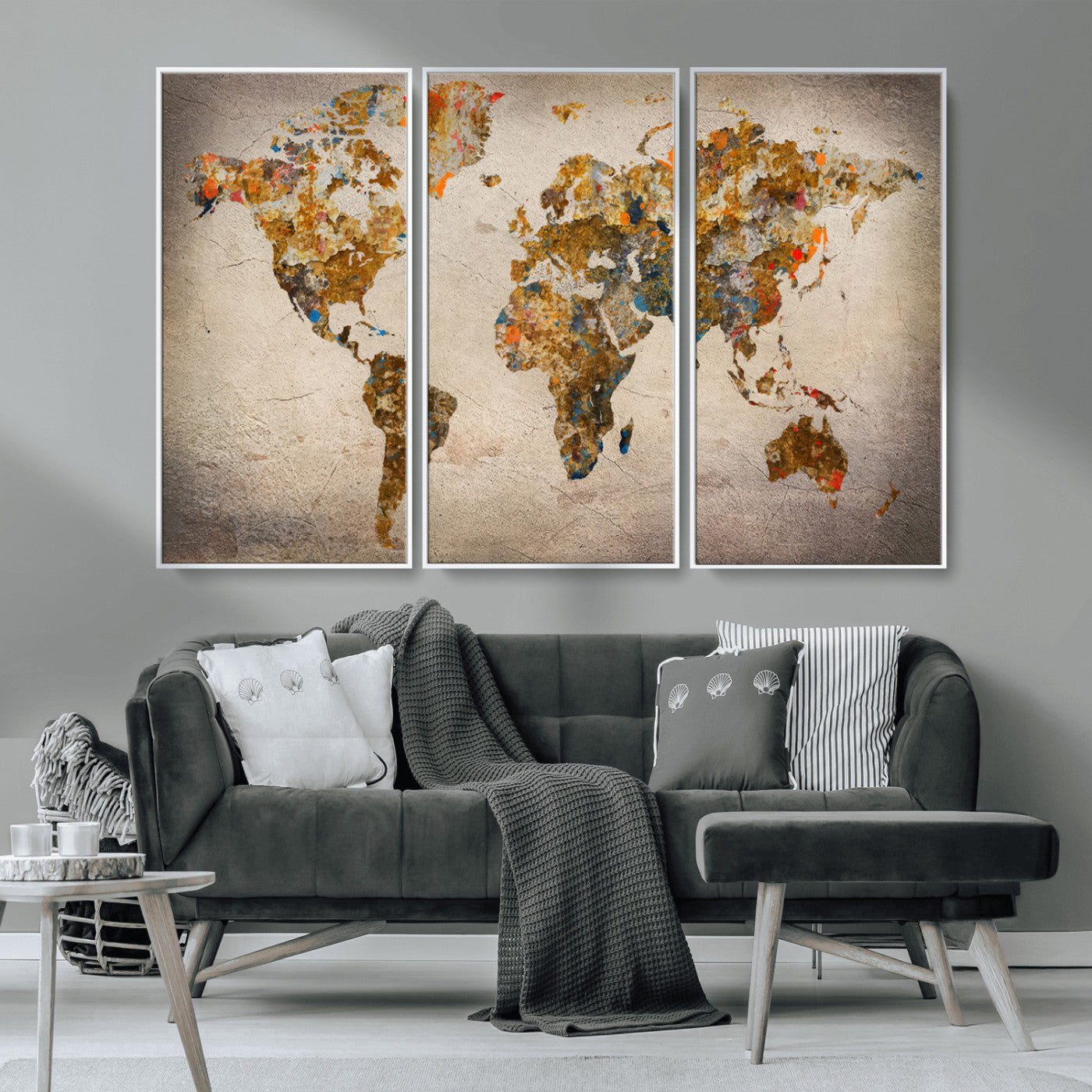 MGV-FC-48X32-3P - Push Pin World Map Canvas Print – Framed Wall Art for Couples to Track Their Travels – Anniversary