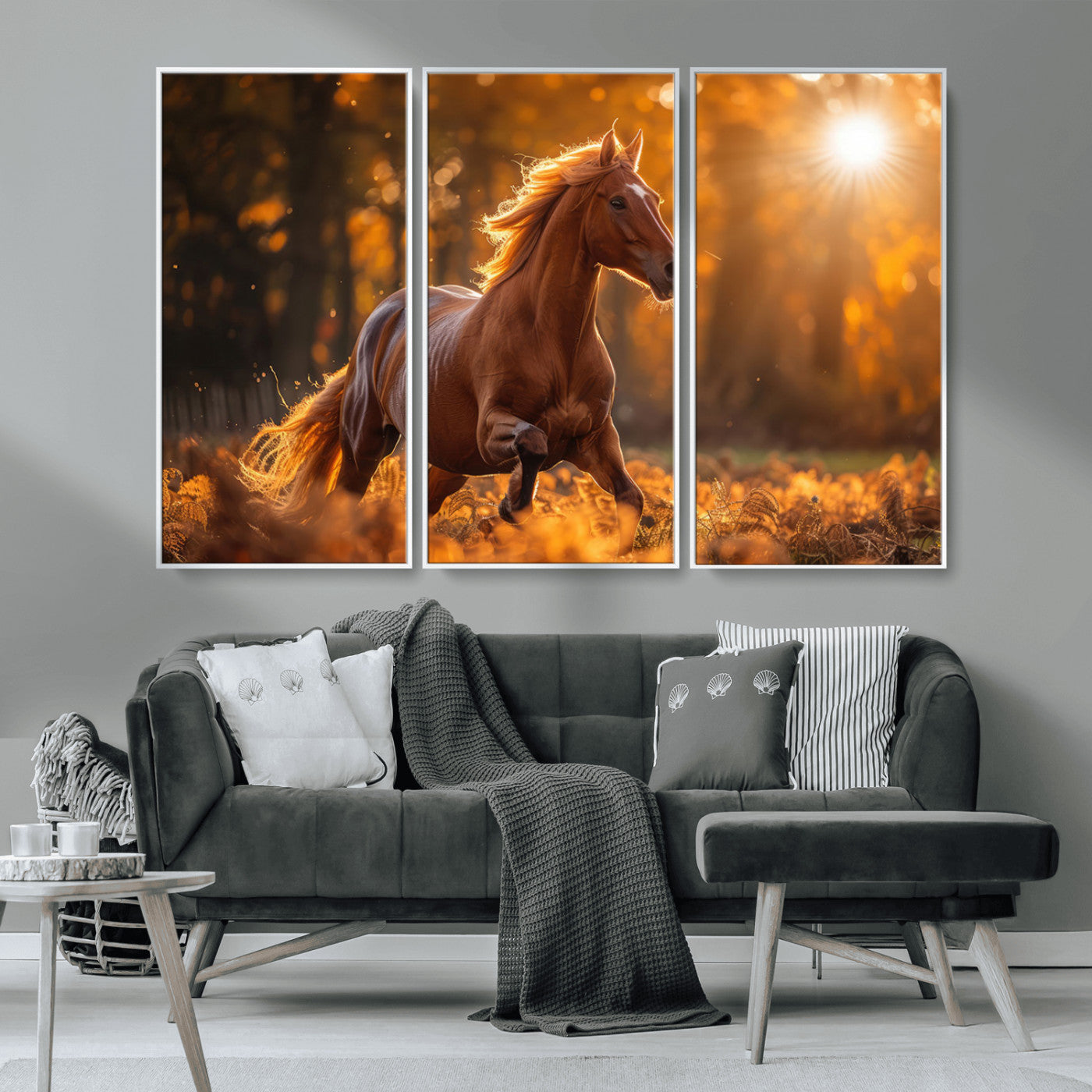 -Running Horse Sunset Forest Wall Art Canvas Print