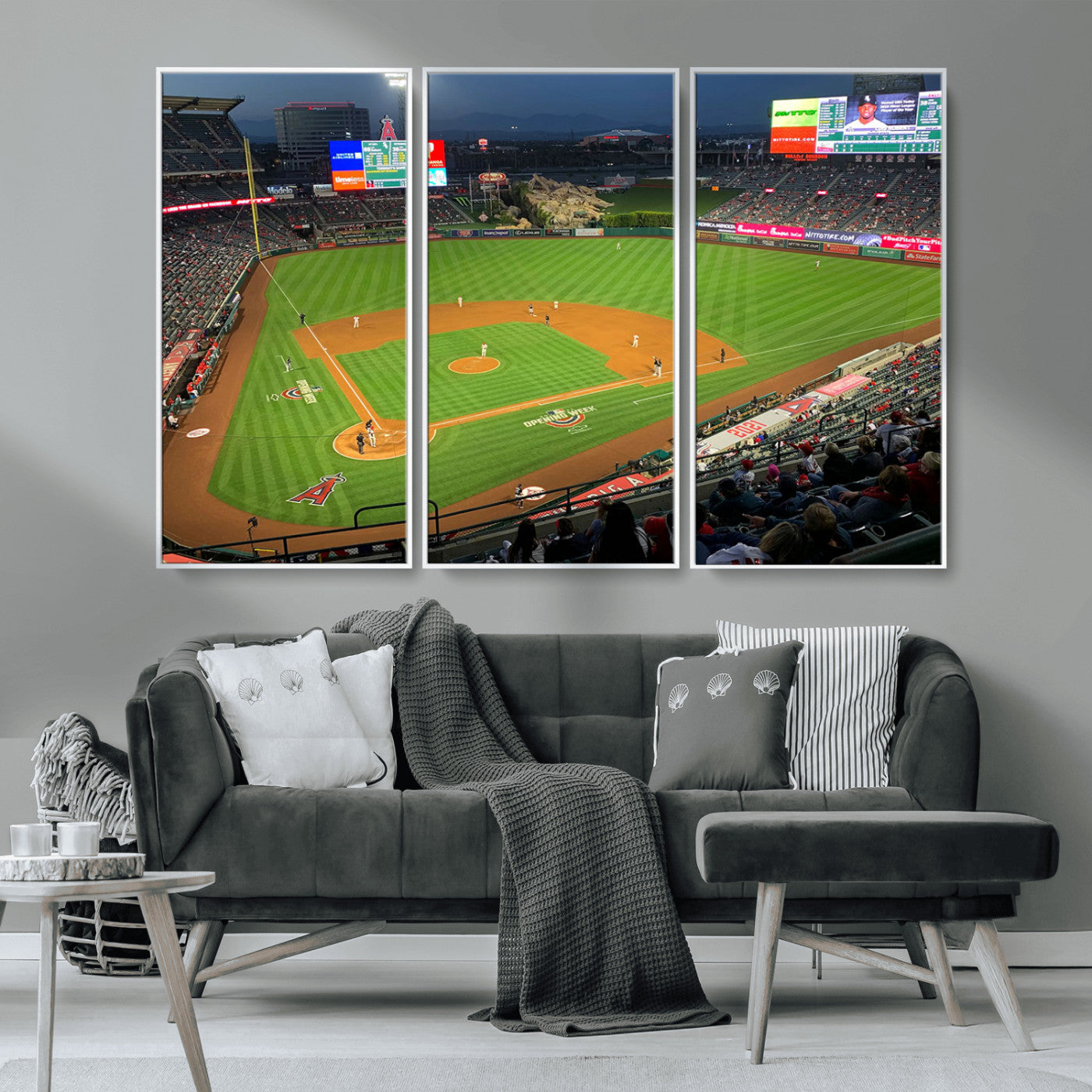 MGV-FC-48X32-3P - Angel Stadium Aerial View – Los Angeles Angels Baseball Canvas Print, Framed, Ready to Hang