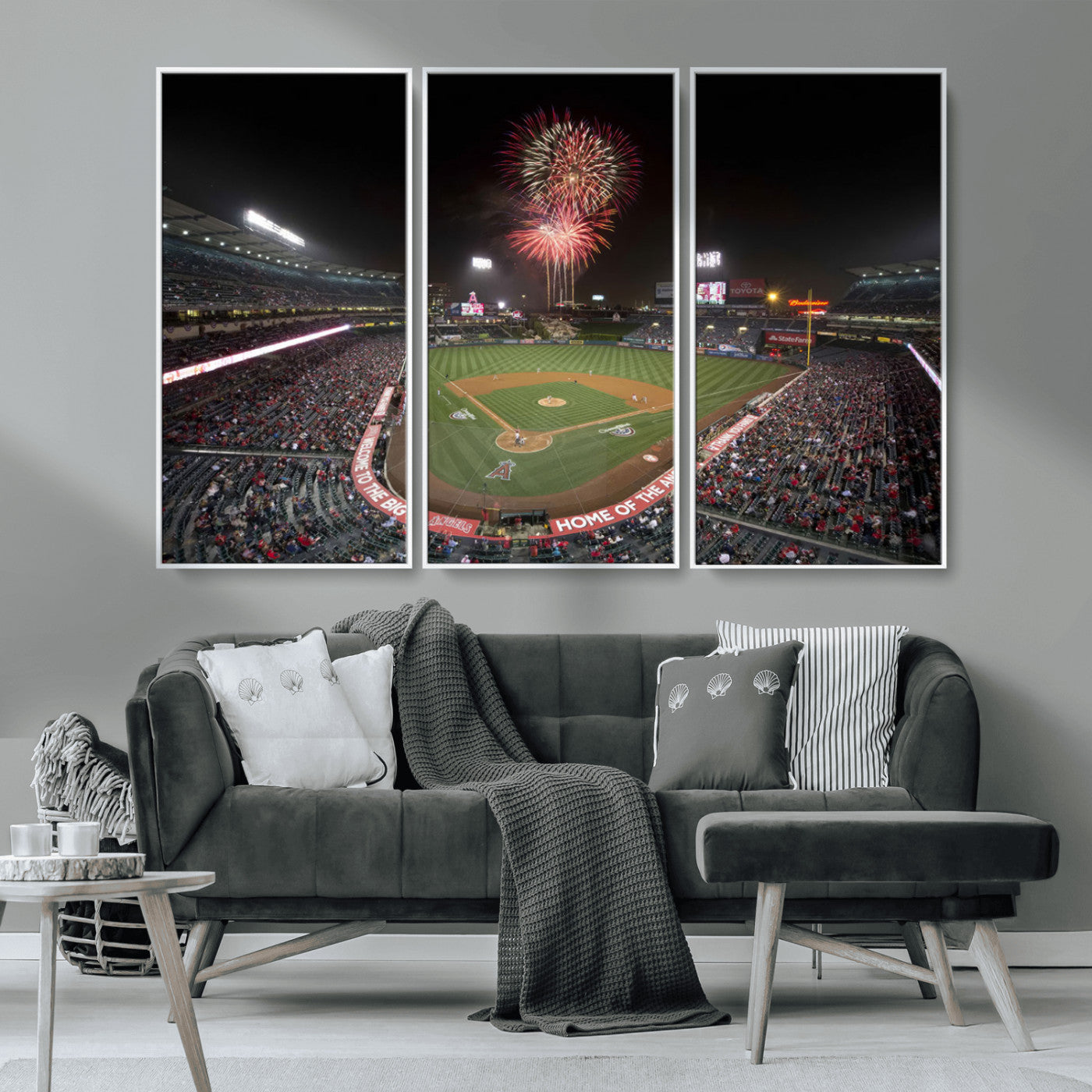 MGV-FC-48X32-3P - Fireworks at Angel Stadium – Los Angeles Angels Night Game Canvas Print, Framed, Ready to Hang