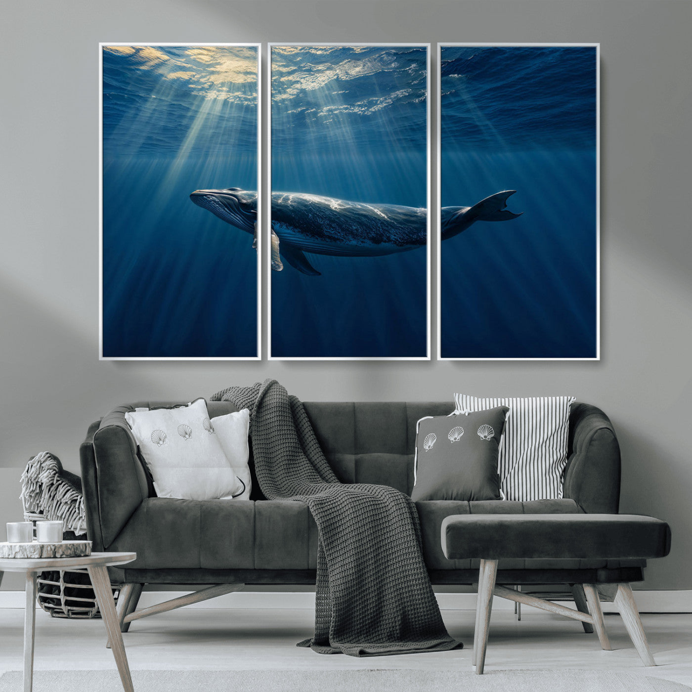 -Whale under Ocean Wall Art Canvas Print
