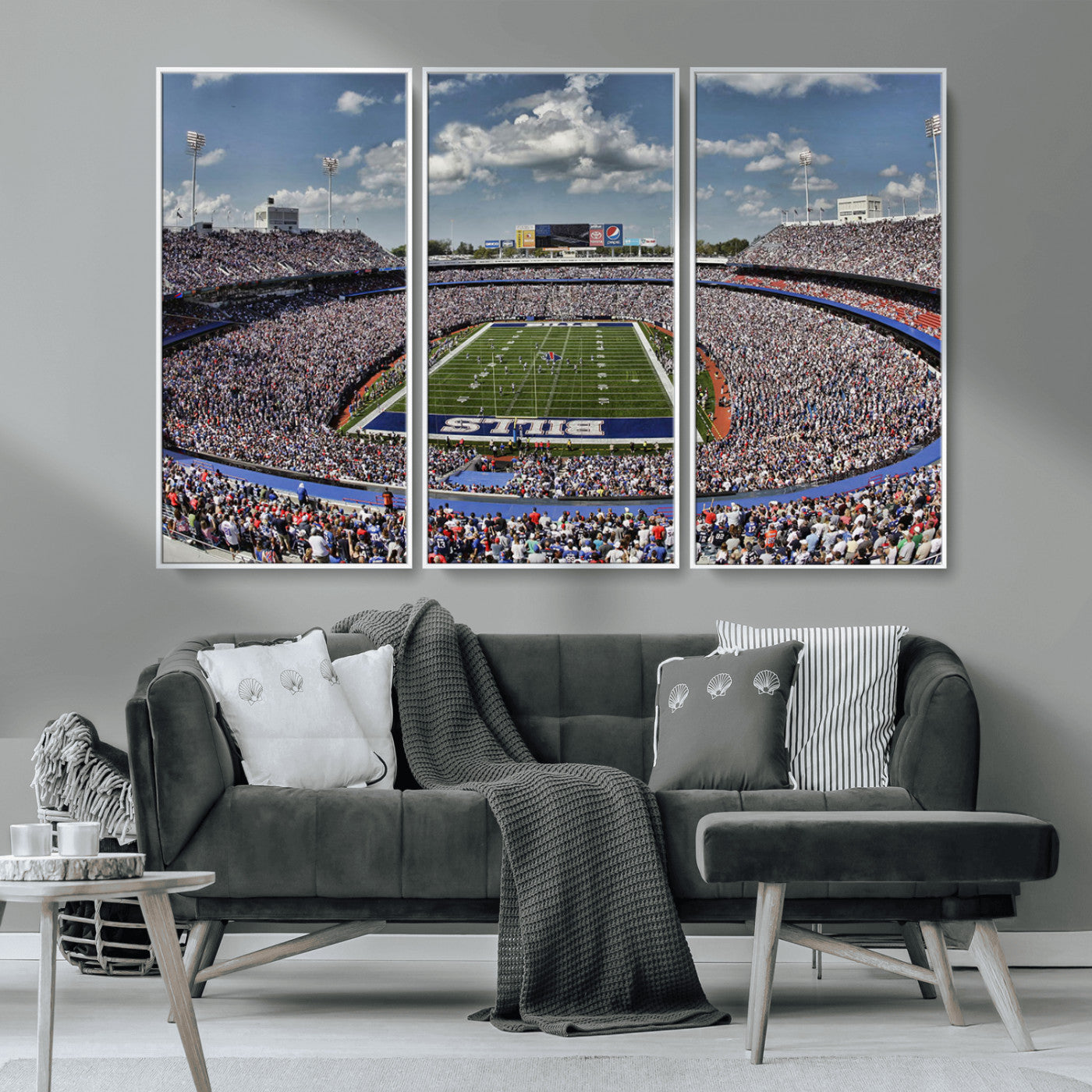 MGV-FC-48X32-3P - Buffalo Bills Highmark Stadium Wall Art Canvas Print - Bills Stadium Game Day Triple Canvas Wall Art - Buffalo Bills NFL Match