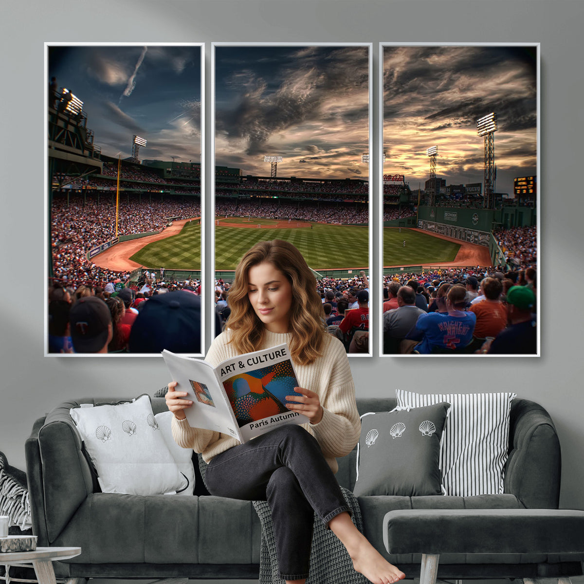 53432-MGV-CV-36X24 - Boston Red Sox Baseball Team Print, Massachusetts Fenway Park Stadium Wall Art Canvas Print
