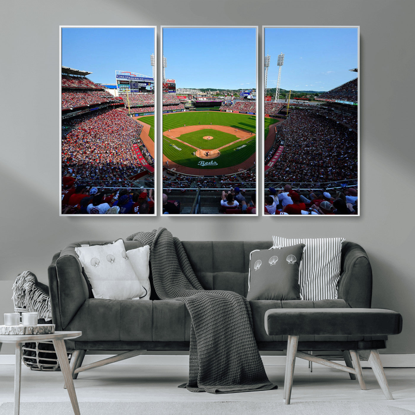 MGV-FC-48X32-3P - Cincinnati Reds Baseball Team Print - Great American Ball Park Stadium Wall Art Canvas Print