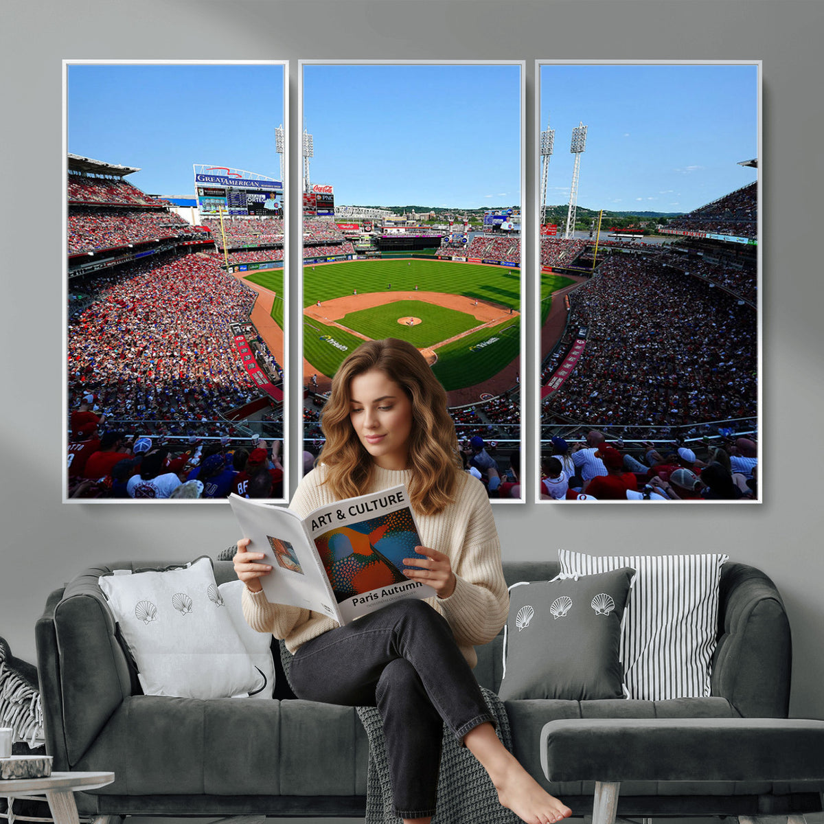 90998-MGV-CV-36X24 - Cincinnati Reds Baseball Canvas Print | Great American Ball Park Stadium Wall Art