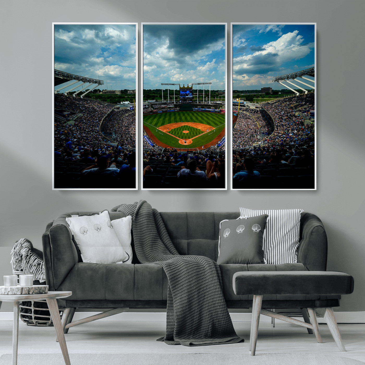 MGV-FC-48X32-3P - 3-Panel Kauffman Stadium Wall Art Print | Large Kansas City Royals Baseball Canvas Print for Sports