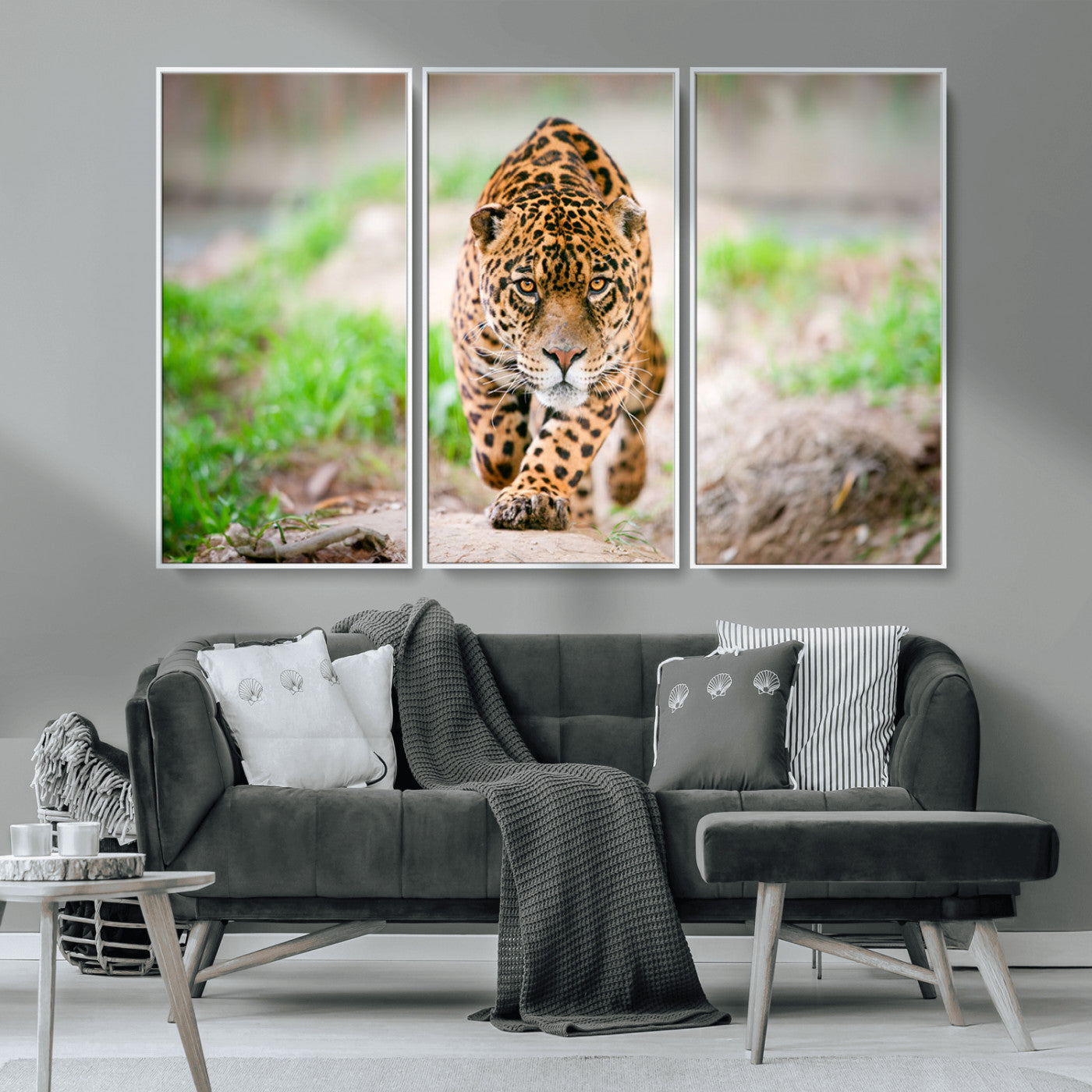 MGV-FC-48X32-3P - Leopard on the Prowl - Stunning Large Framed Canvas Wall Art for Living Room, Bedroom, or Office Décor, Vibrant Wildlife Print, Ready to Hang
