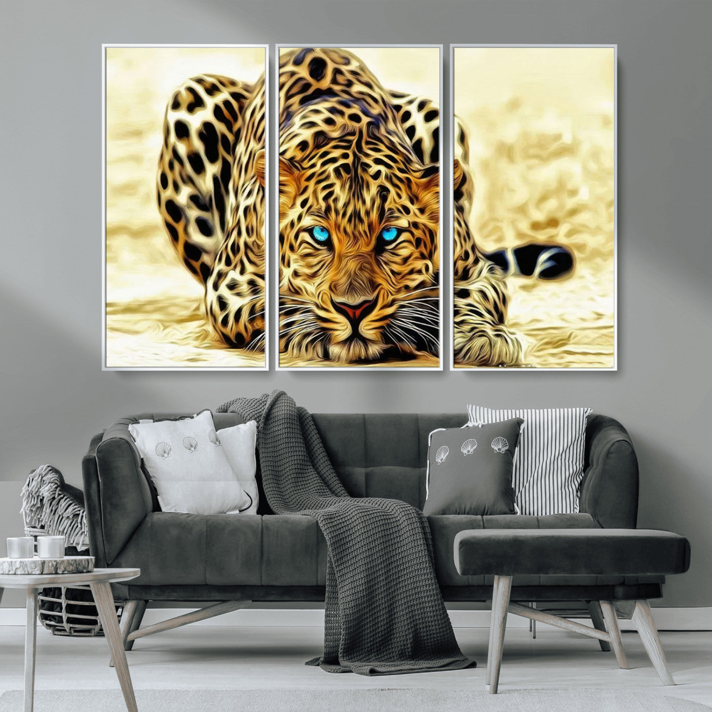 -Blue-Eyed Leopard Canvas Wall Art - Framed Animal Print Ready to Hang - Fierce and Bold Decor for