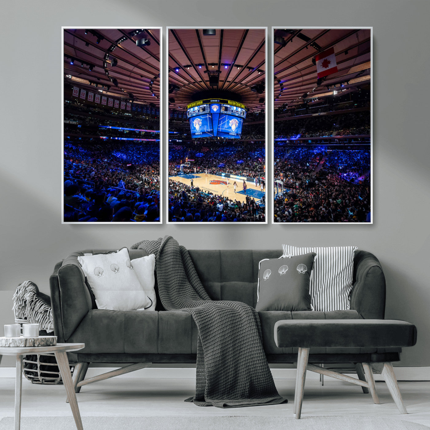 MGV-FC-48X32-3P - Madison Square Garden Basketball Arena Print - Madison Square Garden Basketball Game Triple Canvas Wall Art - NBA Match Atmosphere
