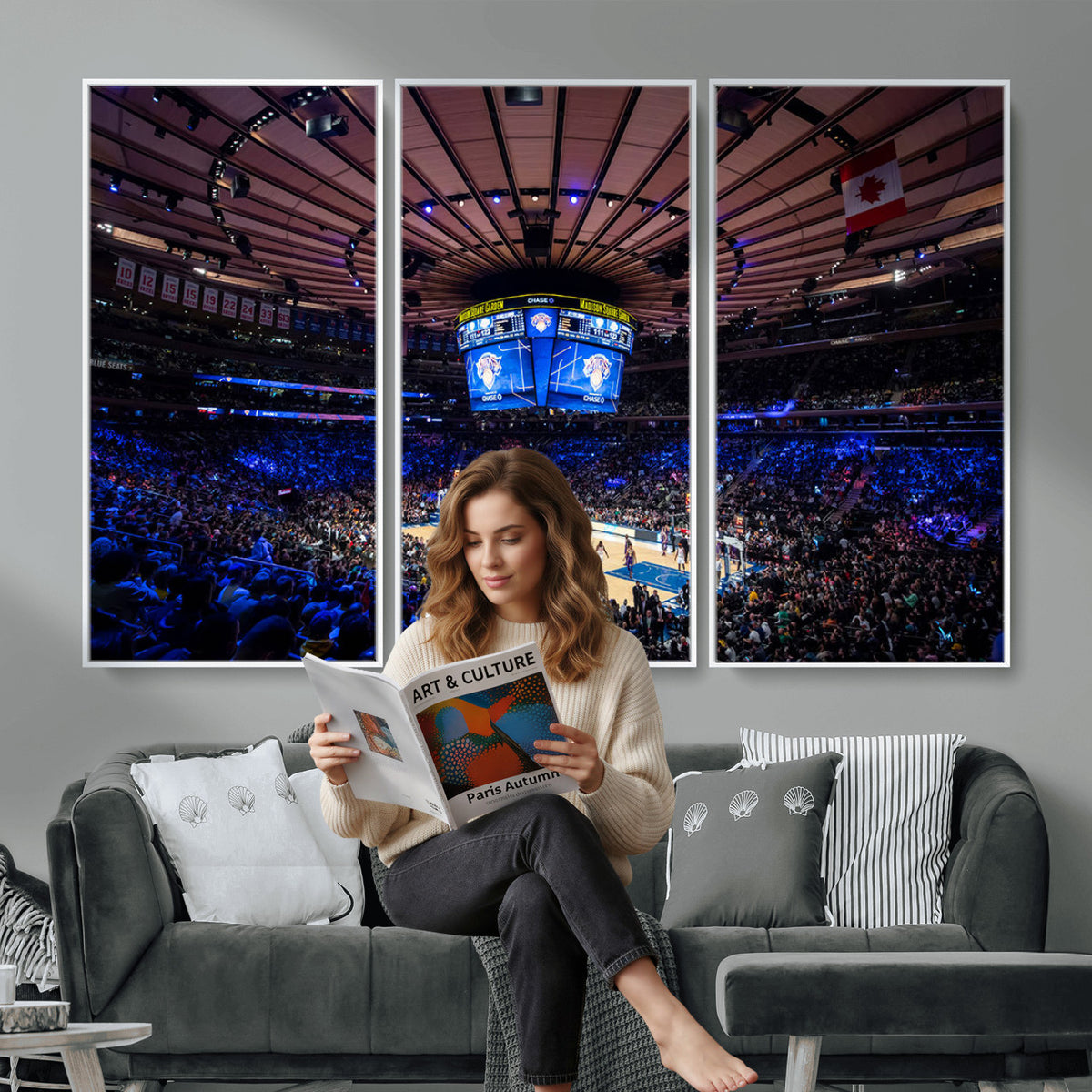 20491-MGV-CV-36X24 - Madison Square Garden Basketball Print Canvas, Basketball Game Triple Canvas Wall Art