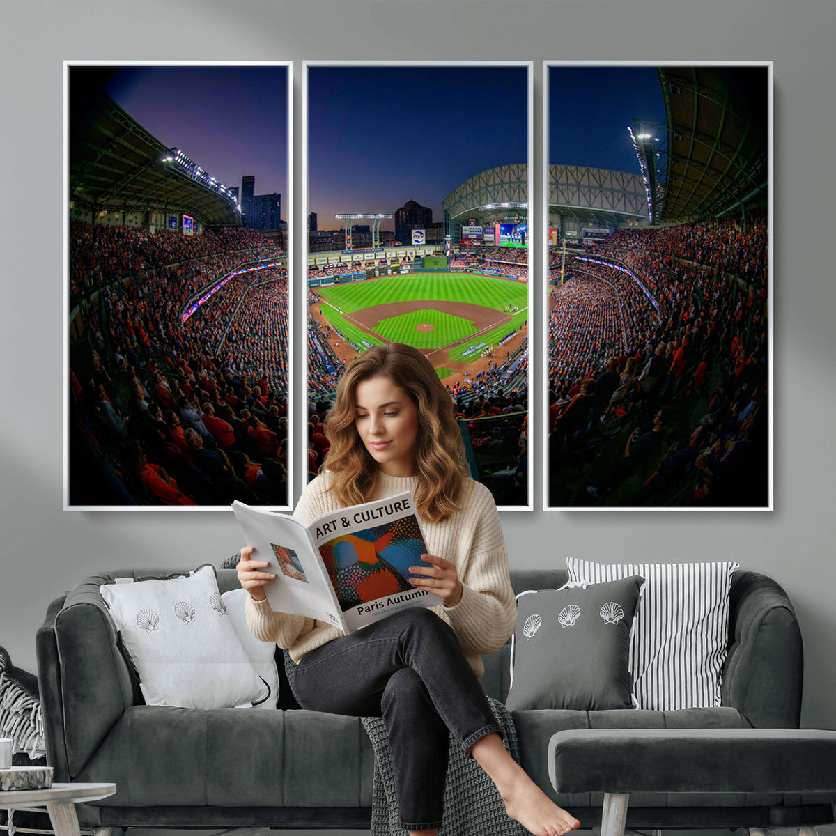 44322-MGV-CV-36X24 - Houston Astros Baseball Print Canvas, Houston Minute Maid Park Stadium Wall Art