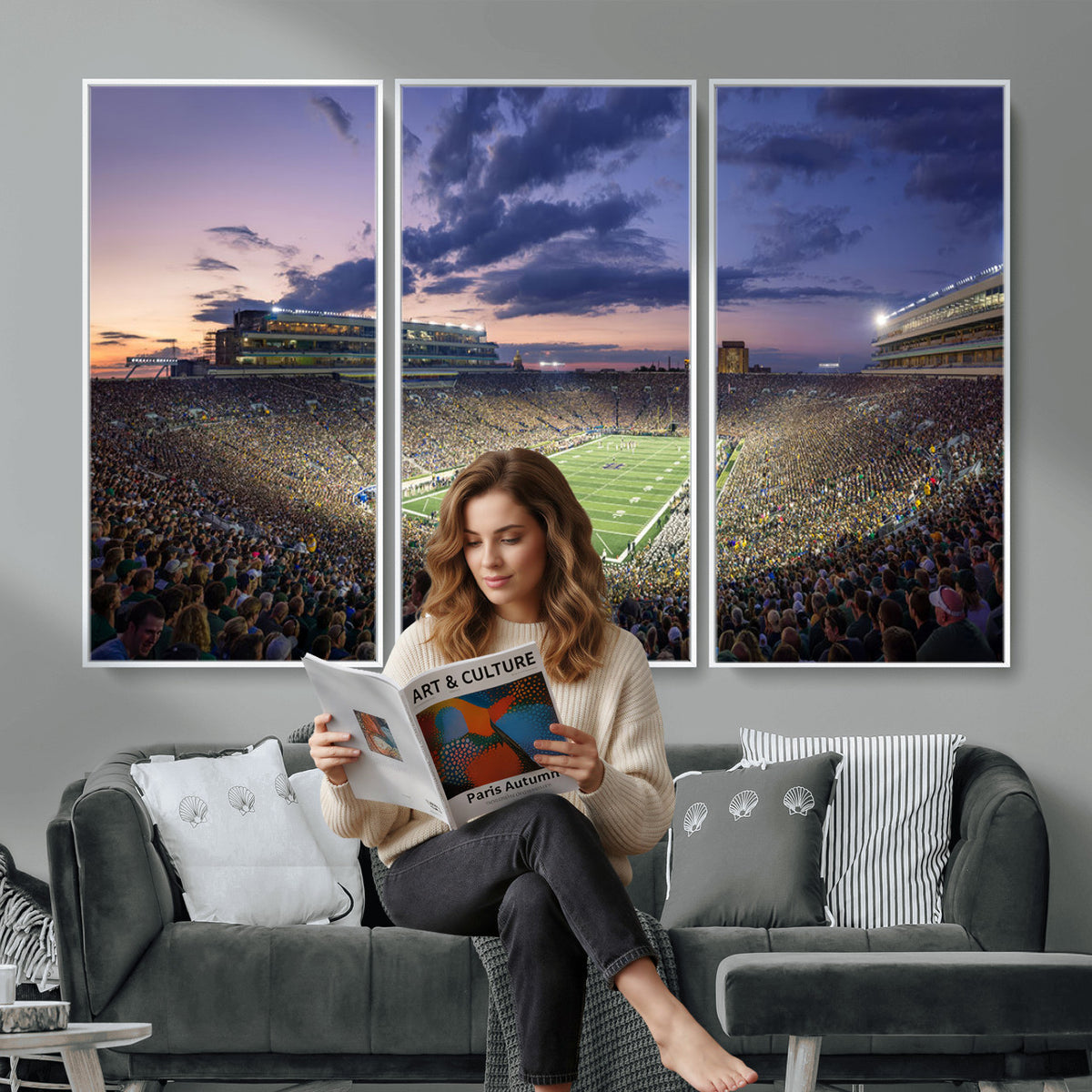 50825-MGV-CV-36X24 - Notre Dame Fighting Irish Football Team Print, Notre Dame Stadium Wall Art Canvas Print