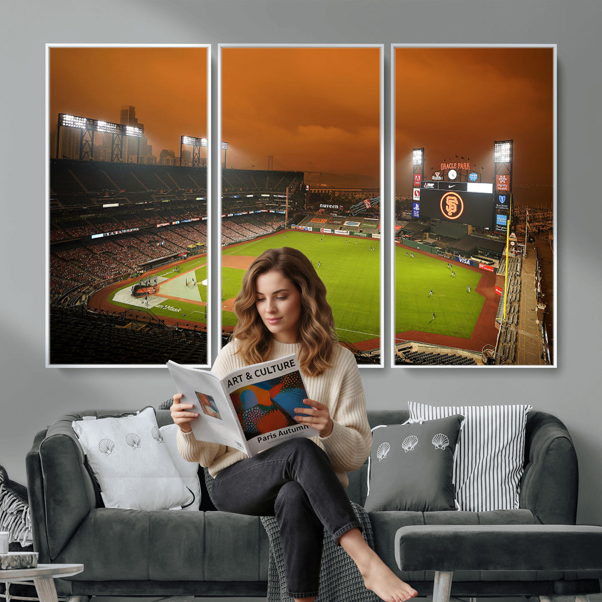31315-MGV-CV-36X24 - San Francisco Giants Baseball Team Print, Oracle Park Stadium Wall Art Canvas Print