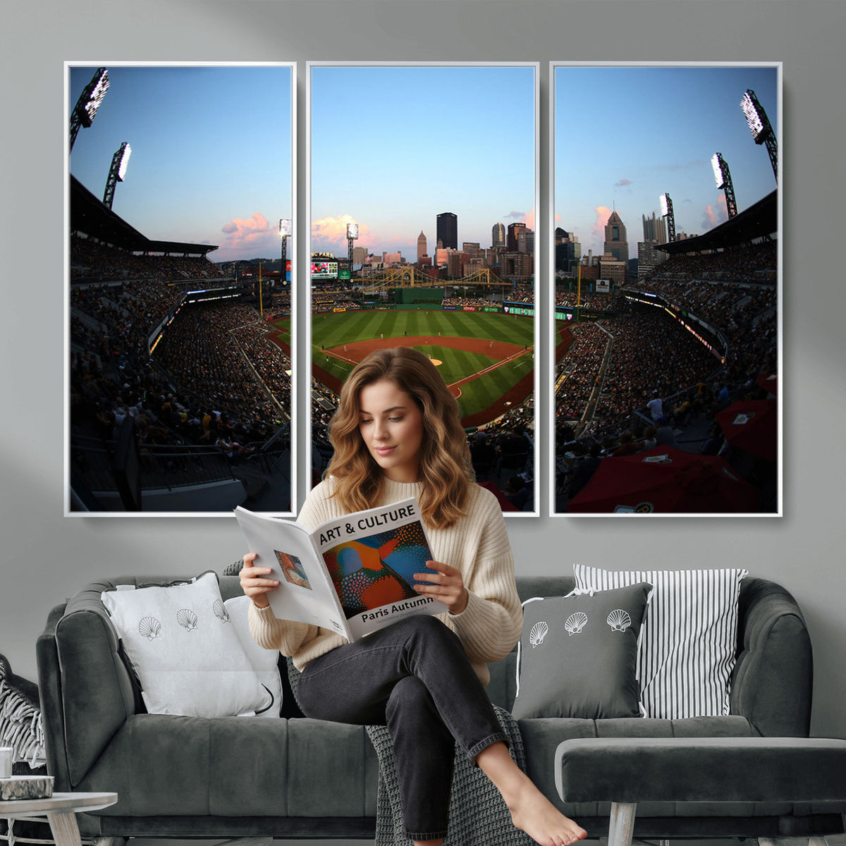 67670-MGV-CV-36X24 - PNC Park Evening Game Triple Canvas Wall Art | Pittsburgh Pirates MLB Stadium