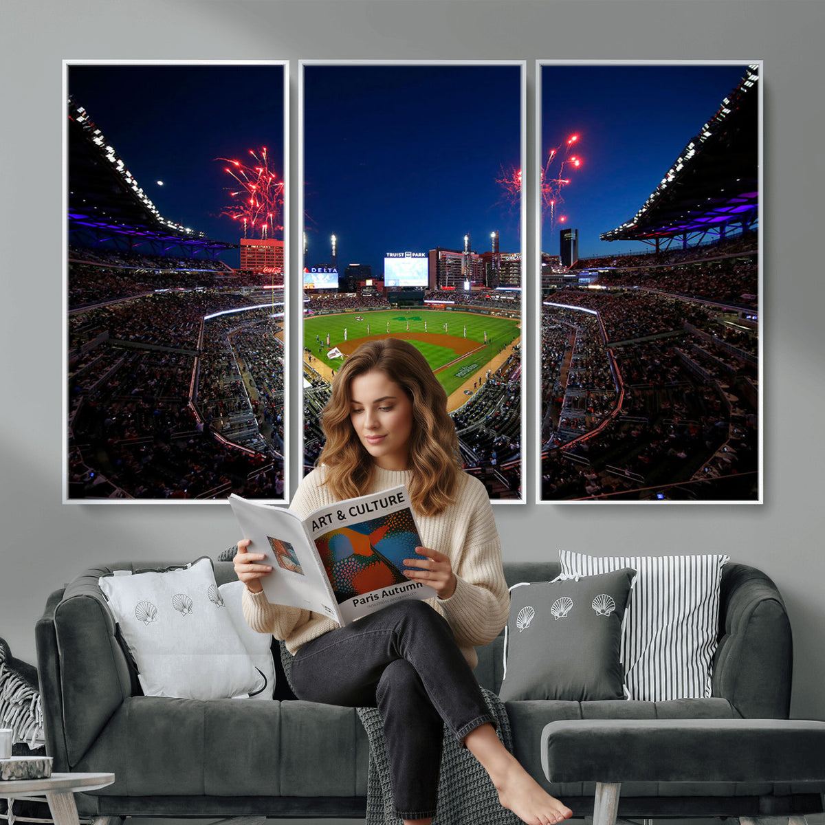 50582-MGV-CV-36X24 - Truist Park Atlanta Braves Baseball Stadium Wall Art Print | Large 3-Panel Canvas Print for Sports