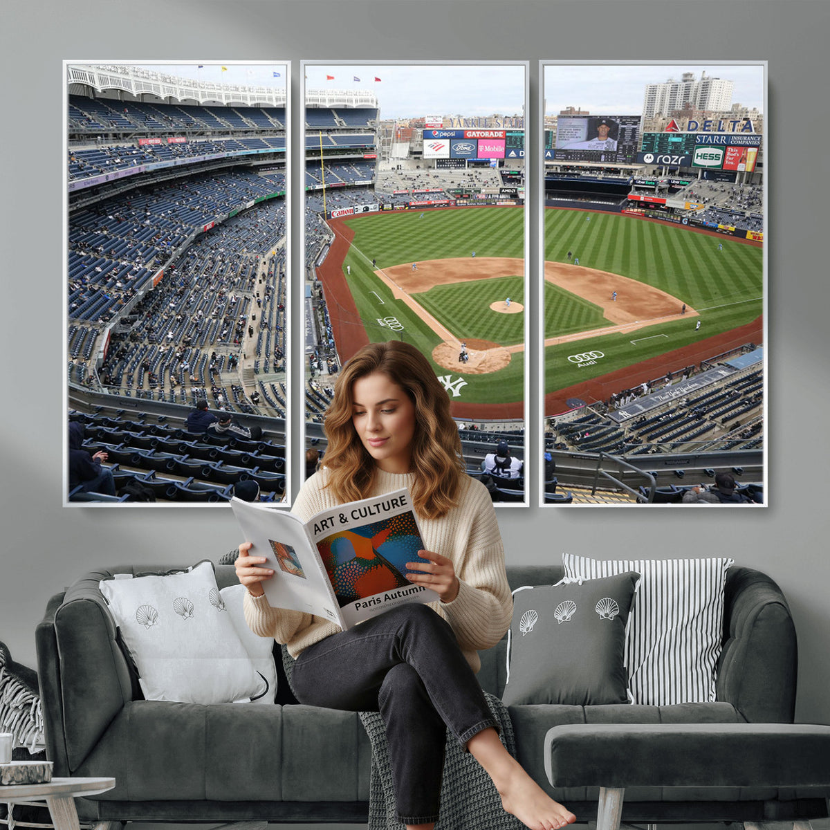 45784-MGV-CV-36X24 - New York Yankees Baseball Team Print, Yankee Stadium Wall Art Canvas Print